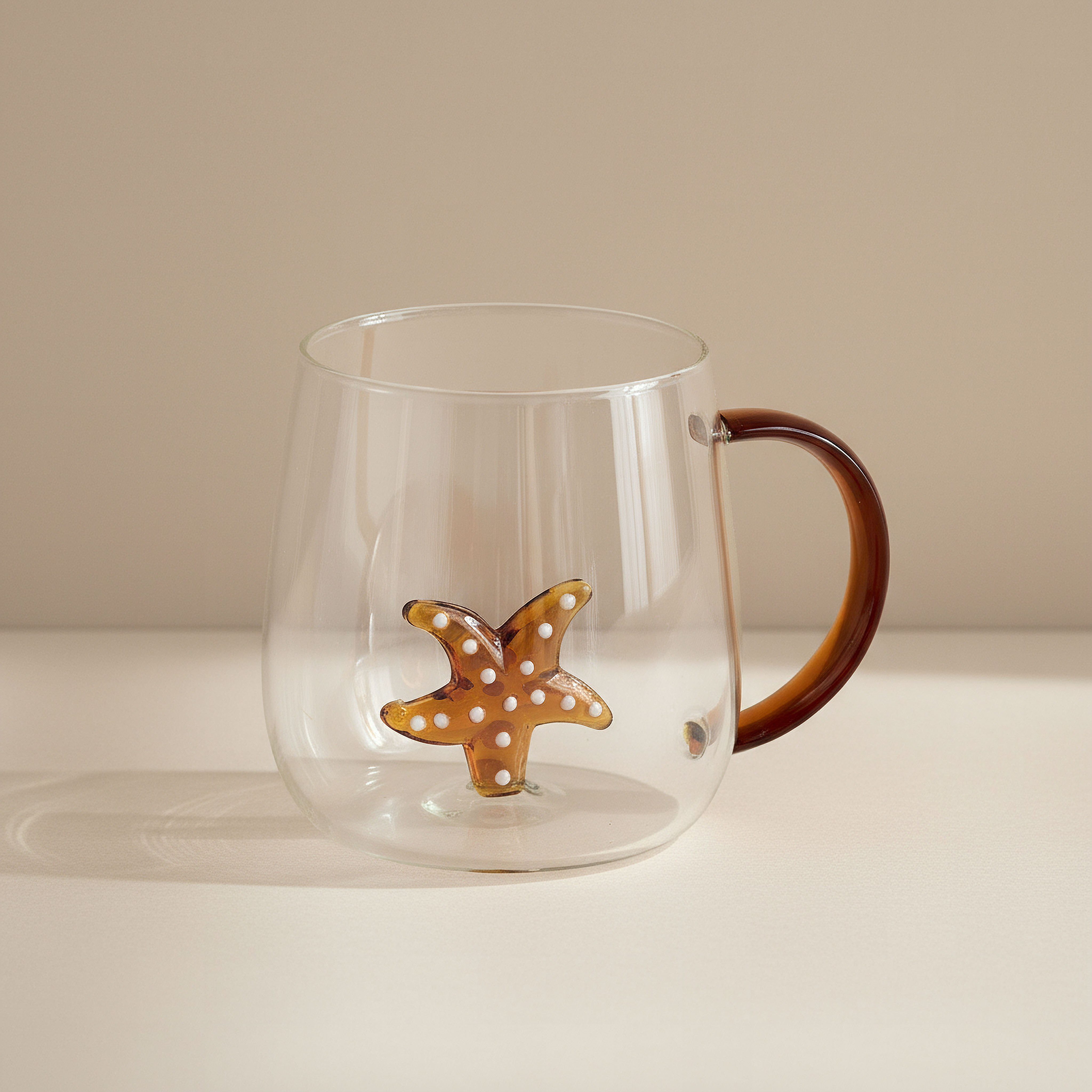 Zen Borosilicate Glass 3D Star Fish Design Coffee Cup with Handle - 300 ml-hbxdecorandfurnishings-tabletop-glassware-image-1