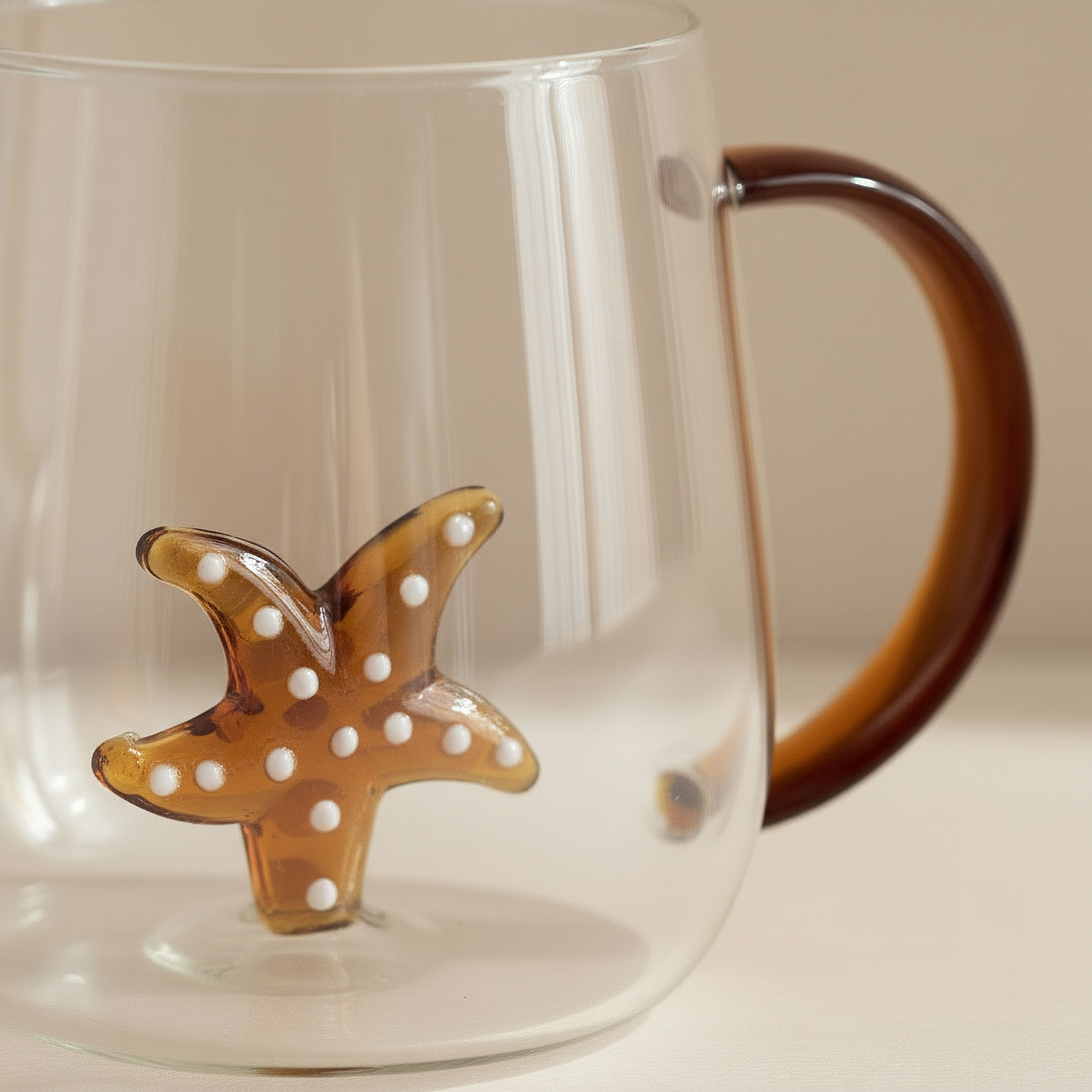 Zen Borosilicate Glass 3D Star Fish Design Coffee Cup with Handle - 300 ml-hbxdecorandfurnishings-tabletop-glassware-image-2