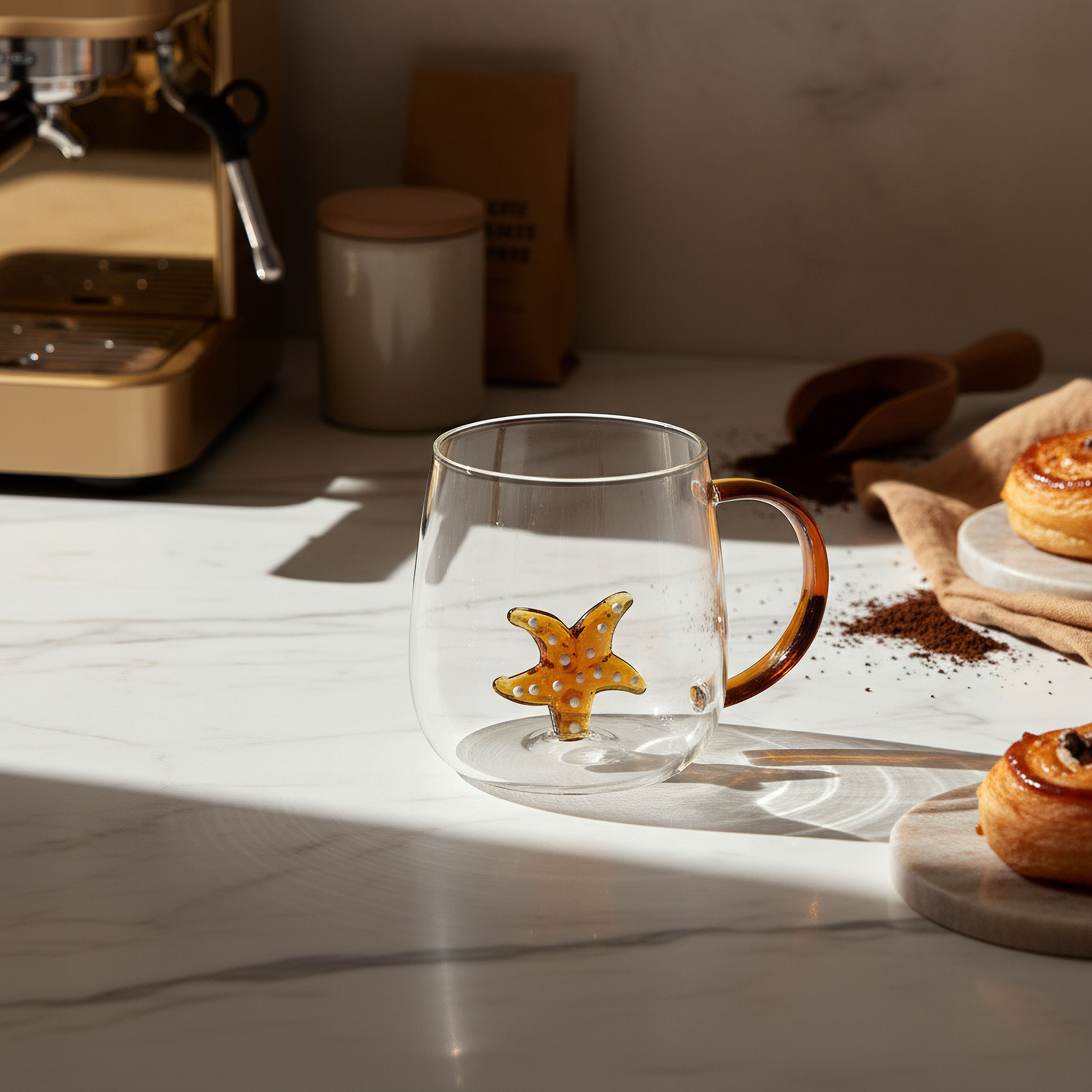 Zen Borosilicate Glass 3D Star Fish Design Coffee Cup with Handle - 300 ml-hbxdecorandfurnishings-tabletop-glassware-image-3