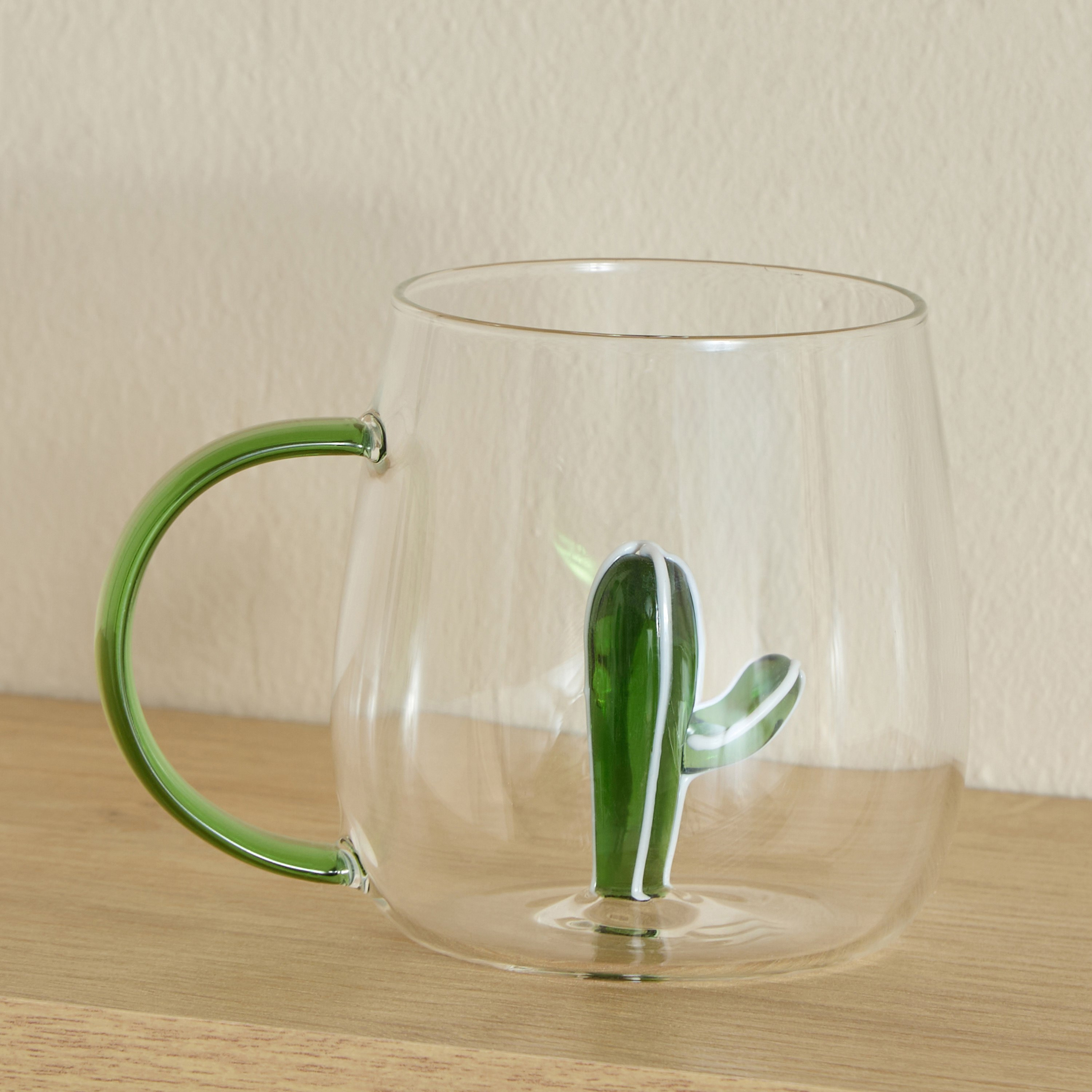 Zen Borosilicate Glass 3D Cactus Design Coffee Cup with Handle - 300 ml-hbxdecorandfurnishings-tabletop-glassware-image-4