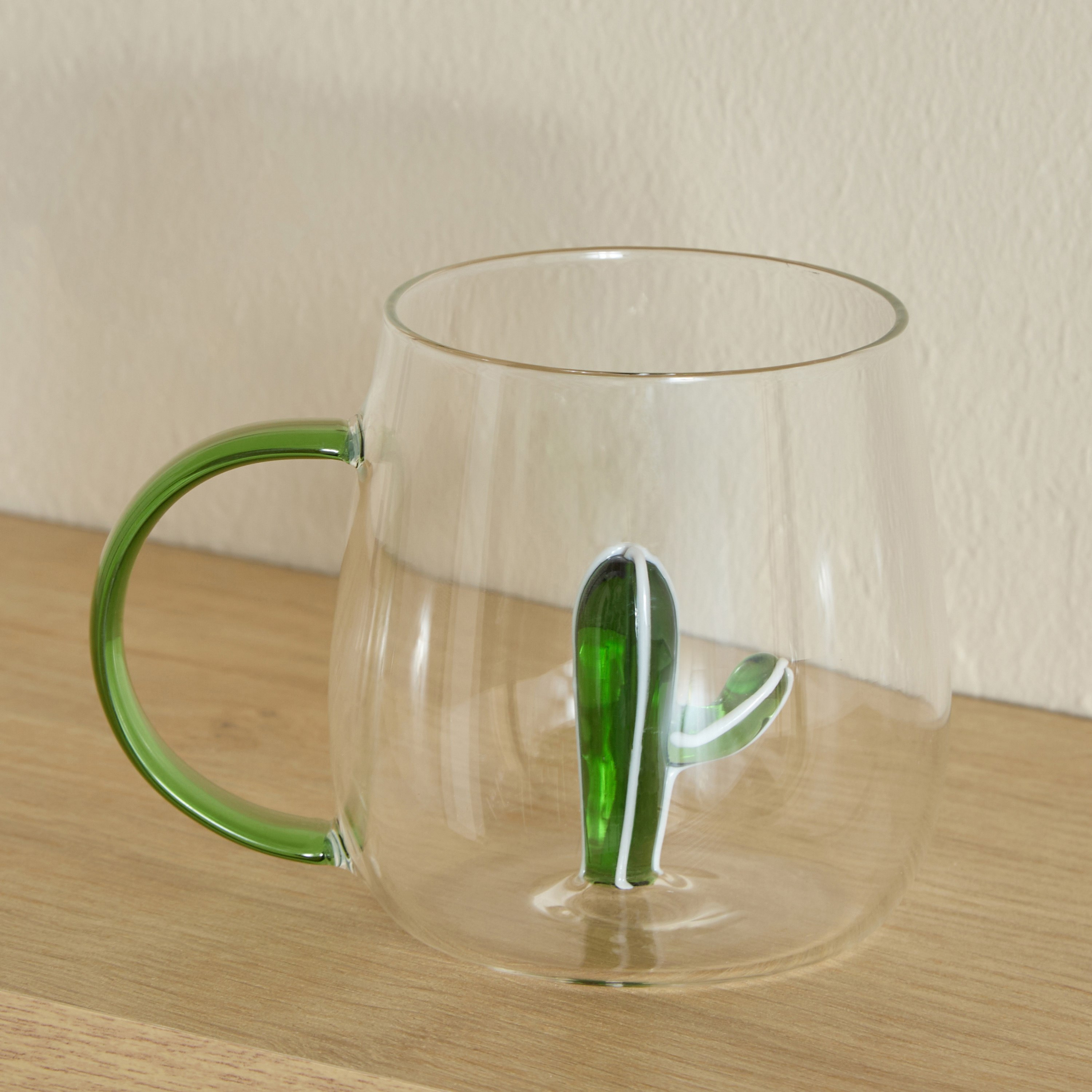 Zen Borosilicate Glass 3D Cactus Design Coffee Cup with Handle - 300 ml-hbxdecorandfurnishings-tabletop-glassware-image-5