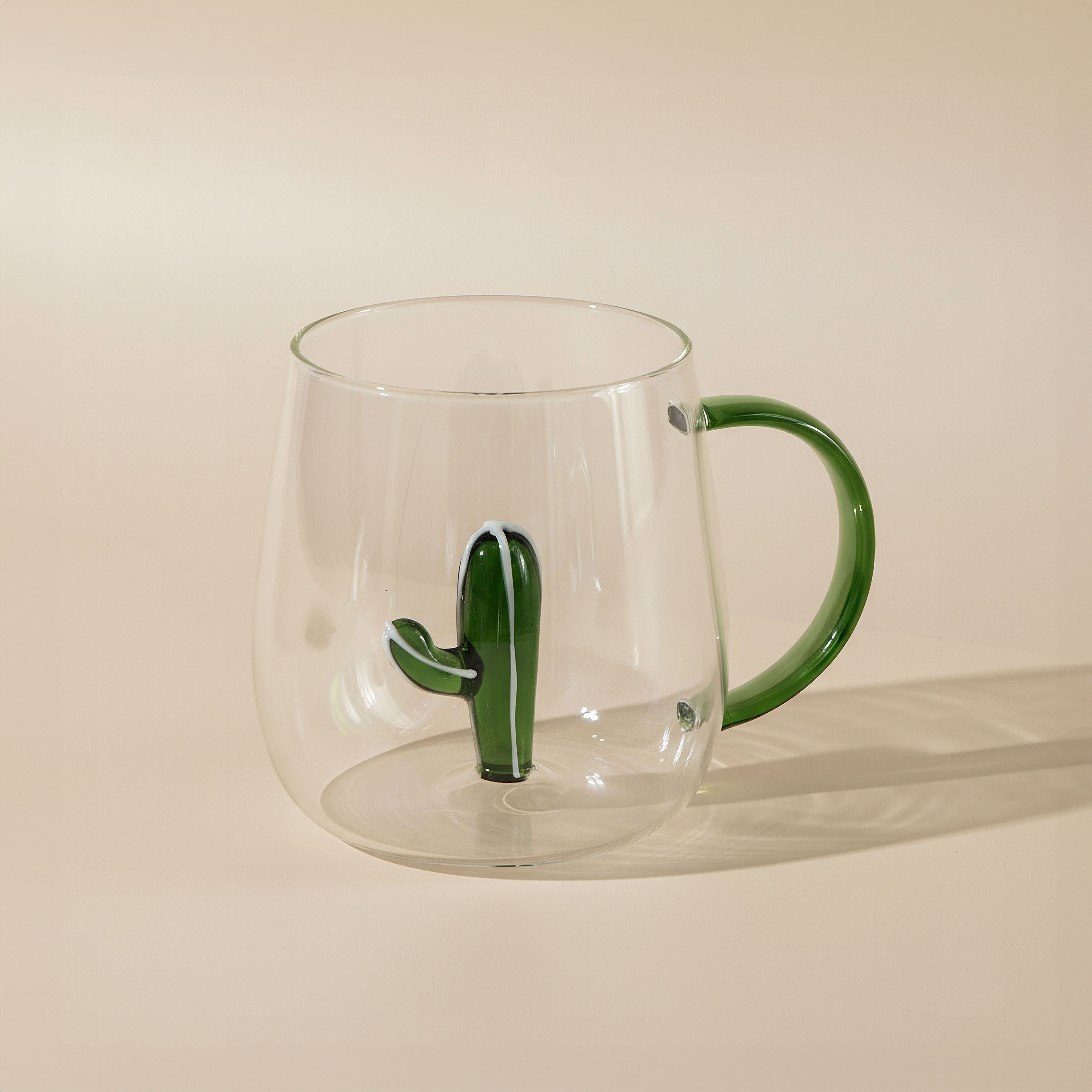 Zen Borosilicate Glass 3D Cactus Design Coffee Cup with Handle - 300 ml-hbxdecorandfurnishings-tabletop-glassware-image-1