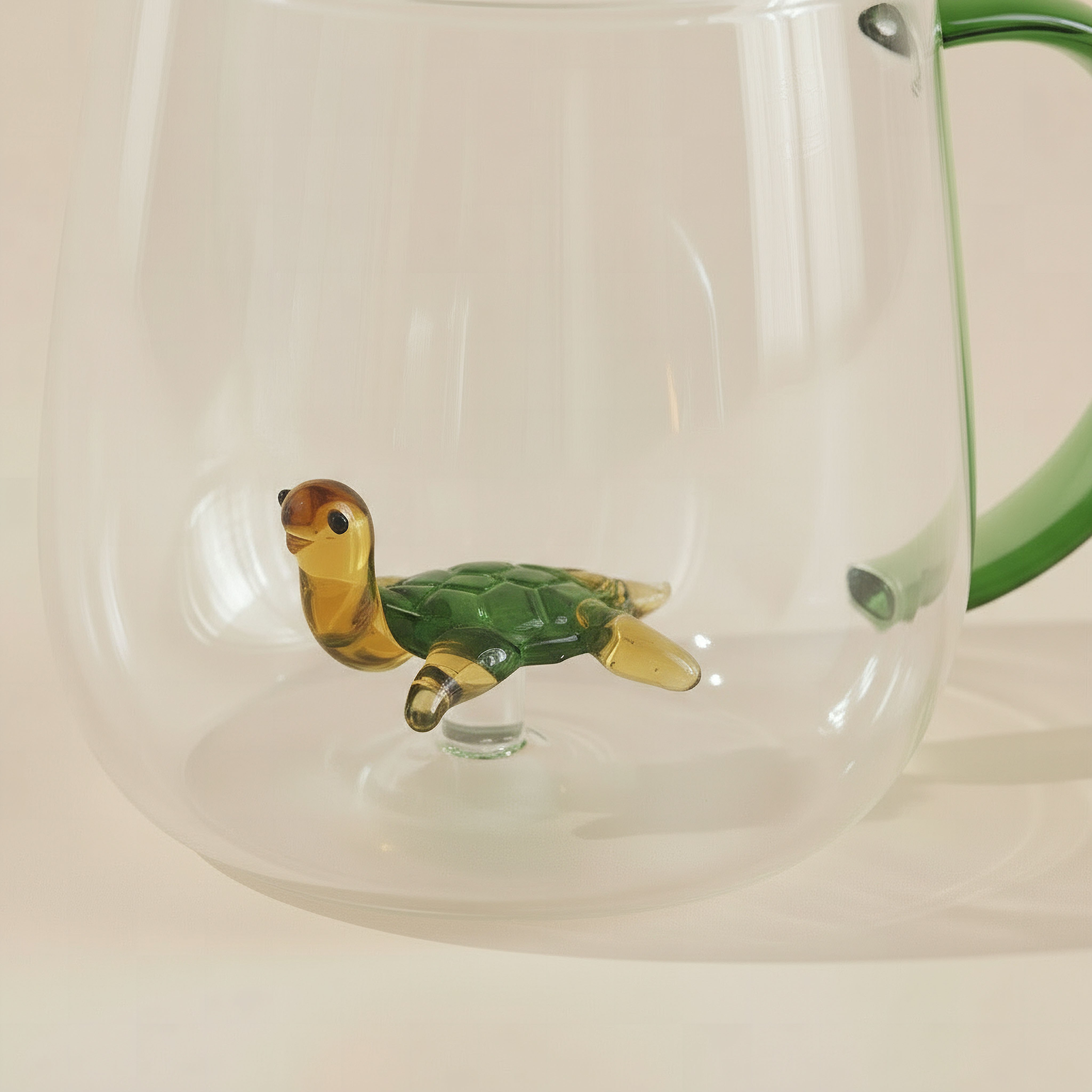 Zen Borosilicate Glass 3D Tortoise Design Coffee Cup with Handle - 300 ml-hbxdecorandfurnishings-tabletop-glassware-image-2