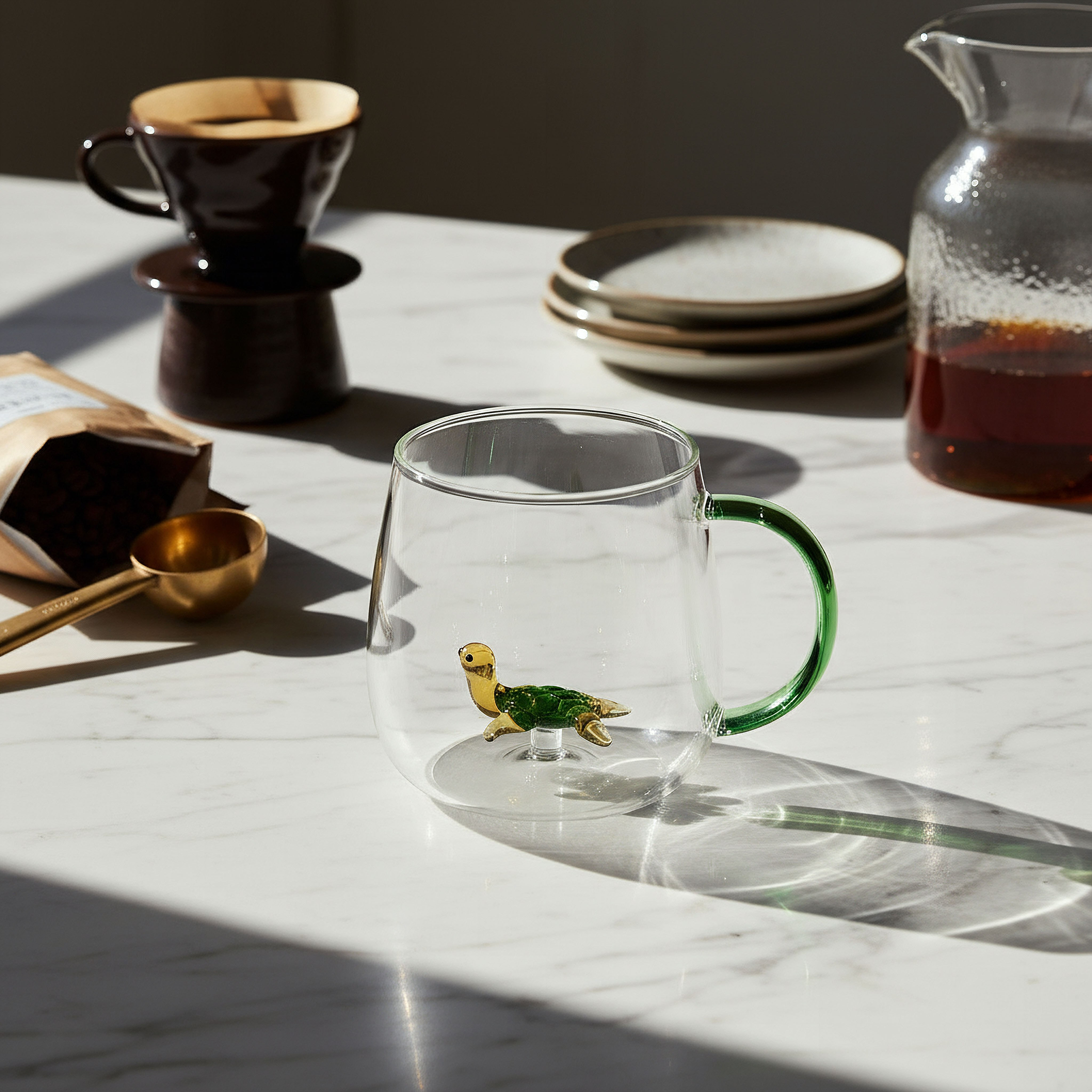 Zen Borosilicate Glass 3D Tortoise Design Coffee Cup with Handle - 300 ml-hbxdecorandfurnishings-tabletop-glassware-image-3
