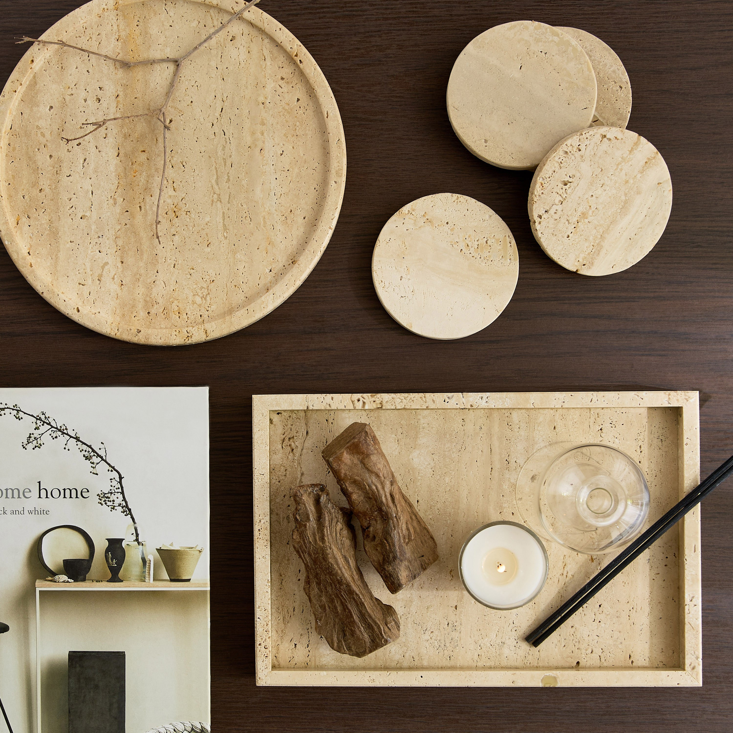 Zen 4-Piece Travertine Stone Round Marble Coaster Set - 10x10 cm-hbxdecorandfurnishings-tabletop-serveware-image-7