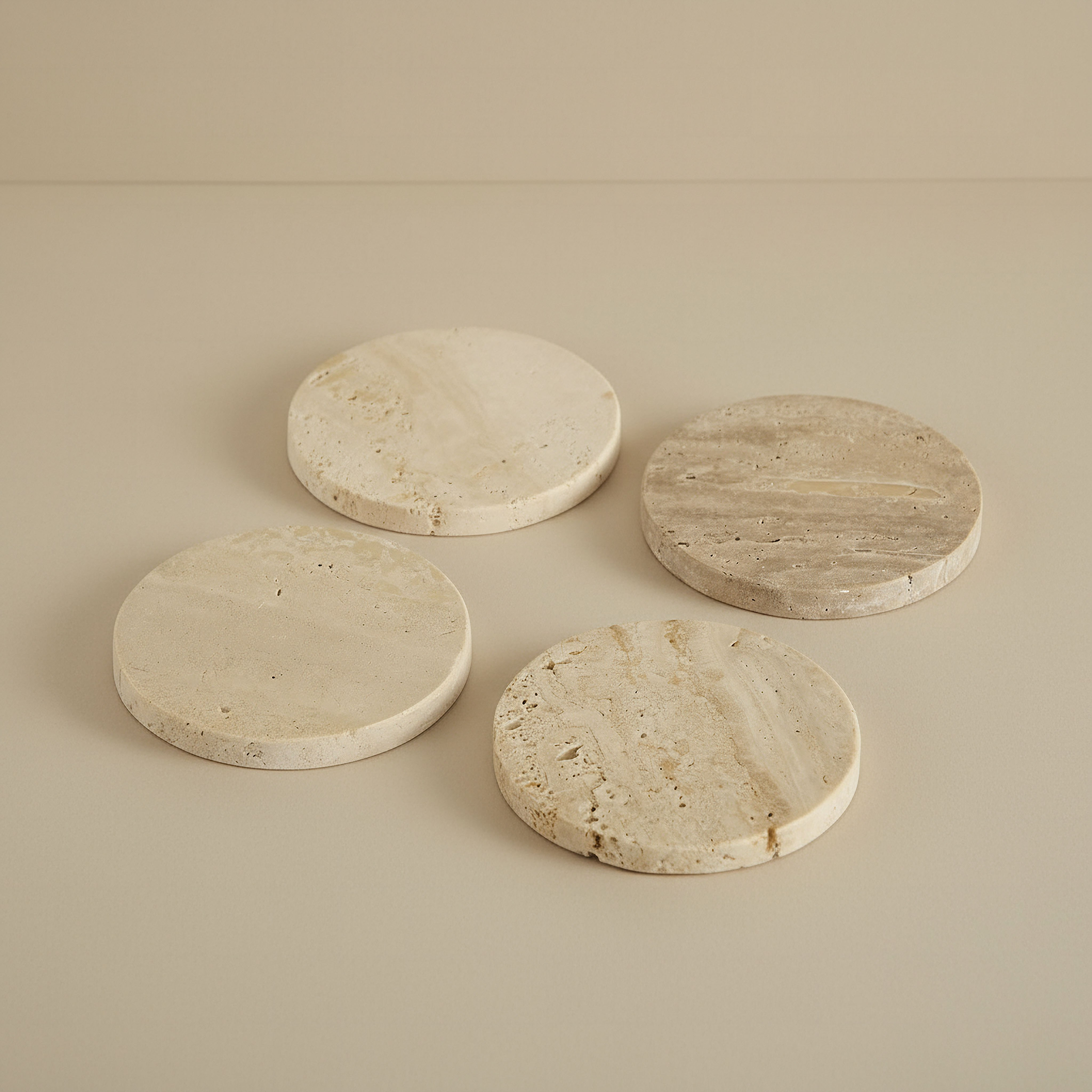 Zen 4-Piece Travertine Stone Round Marble Coaster Set - 10x10 cm-hbxdecorandfurnishings-tabletop-serveware-image-1