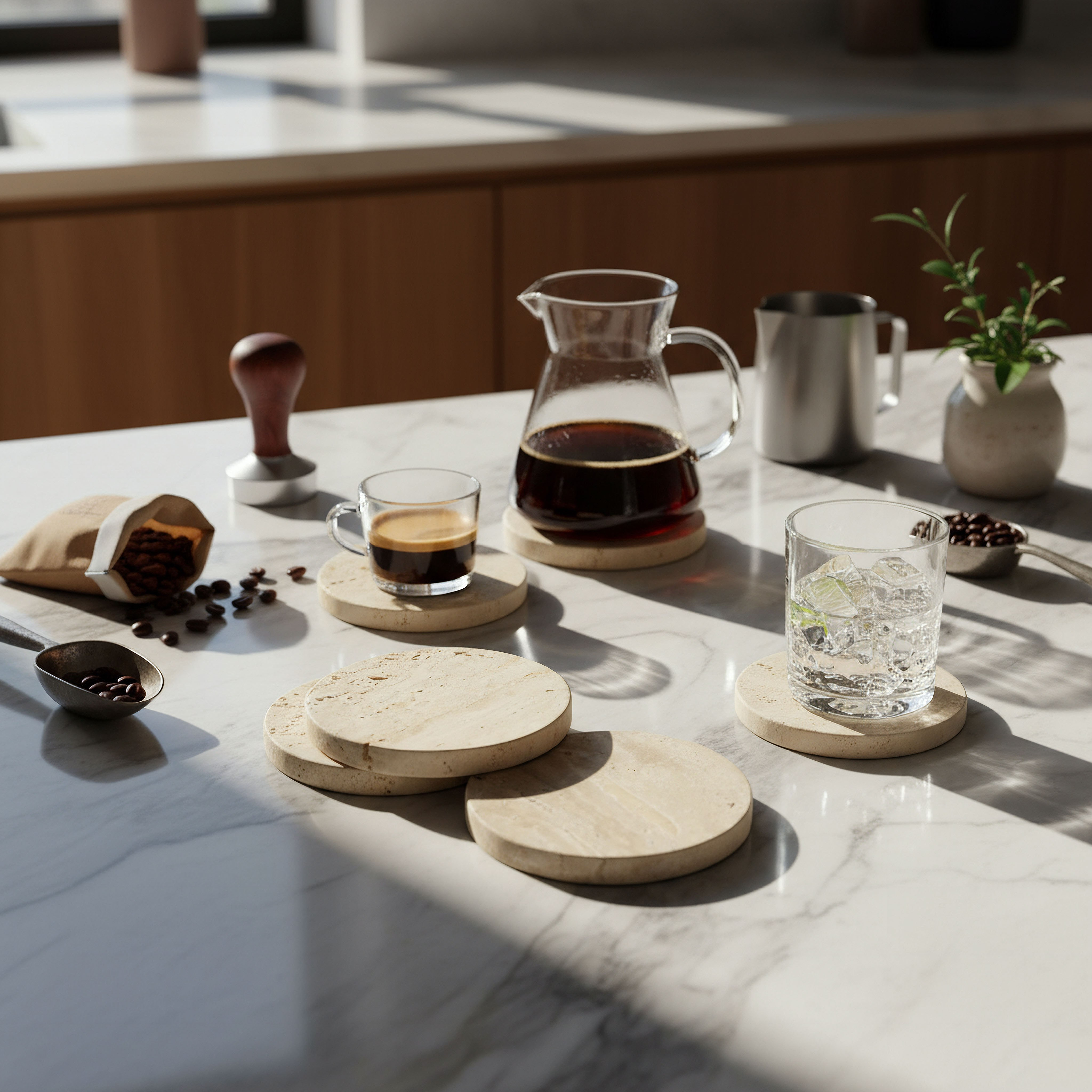 Zen 4-Piece Travertine Stone Round Marble Coaster Set - 10x10 cm-hbxdecorandfurnishings-tabletop-serveware-image-3
