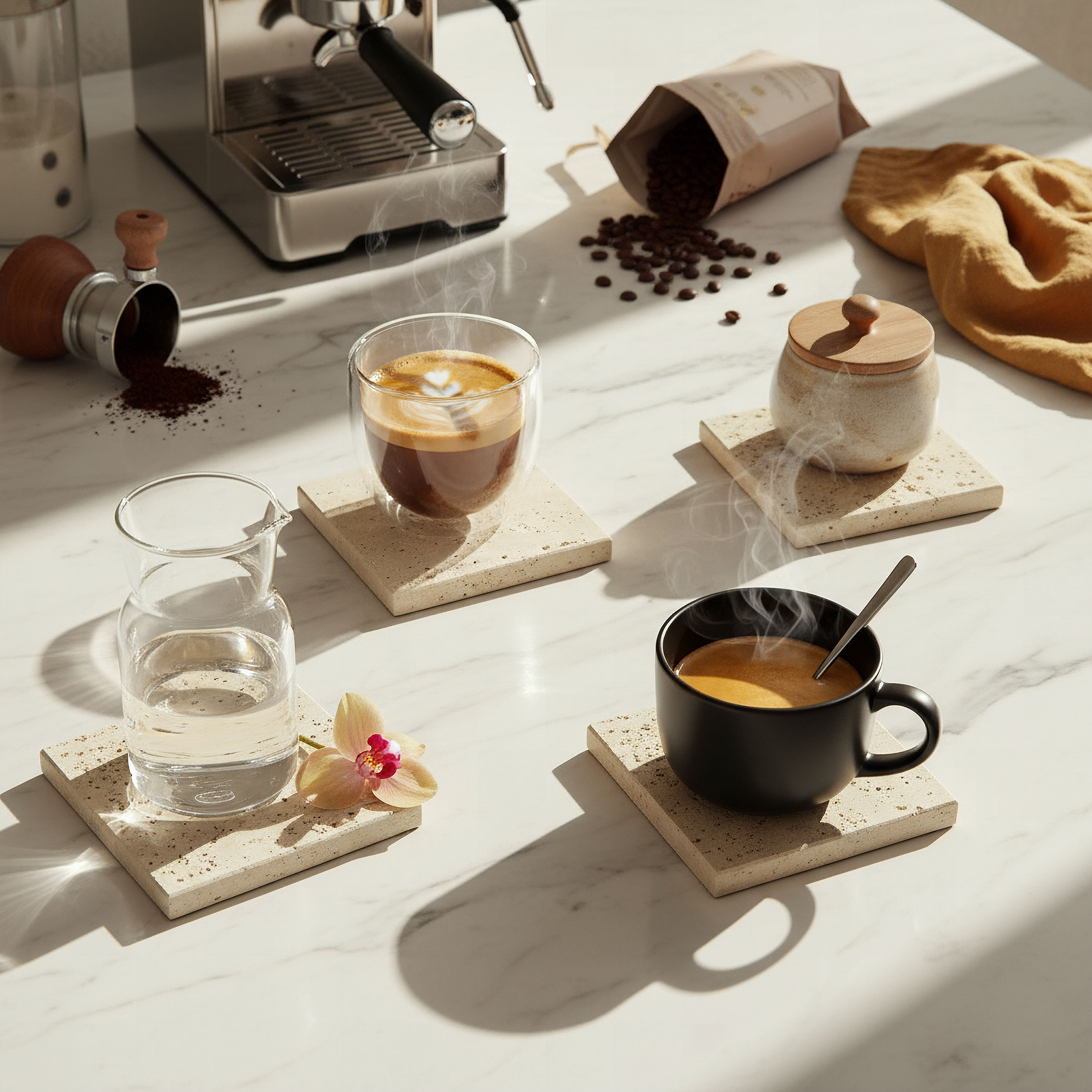 Zen 4-Piece Travertine Stone Square Marble Coaster Set - 10x10 cm-hbxdecorandfurnishings-tabletop-serveware-image-3