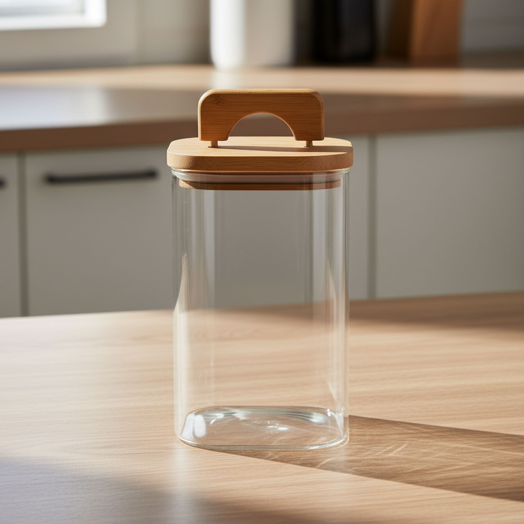 Zen Borosilicate Glass Square Food Storage Jar with Lid and Handle - 1100 ml-hbxhomeware-hbxkitchen-image-1