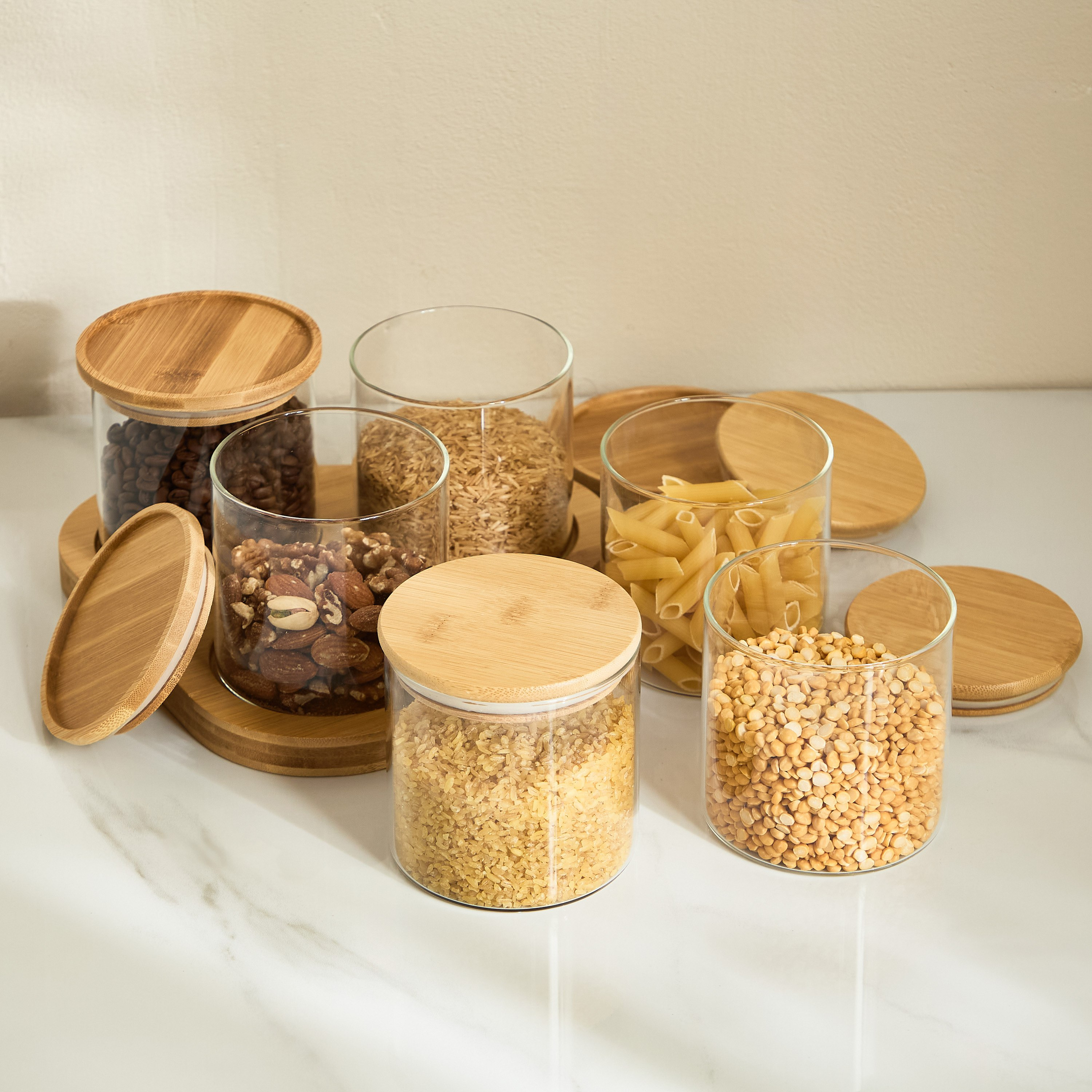 جرات تخزين من زجاج البورسليكات 6 قطع بغطاء وقاعدة خشبية من زين - 500 مل-hbxhomeware-hbxkitchen-image-5