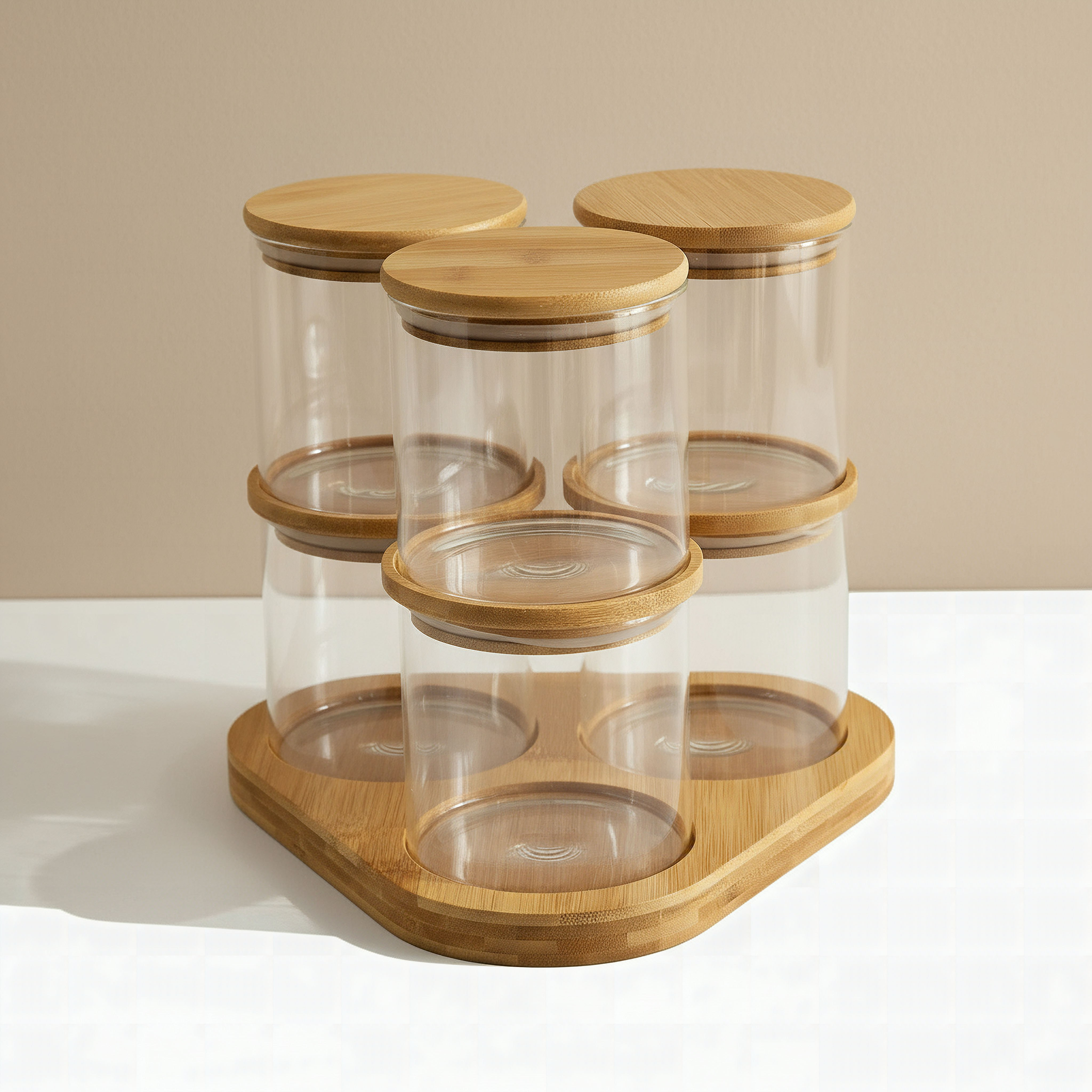 جرات تخزين من زجاج البورسليكات 6 قطع بغطاء وقاعدة خشبية من زين - 500 مل-hbxhomeware-hbxkitchen-image-1