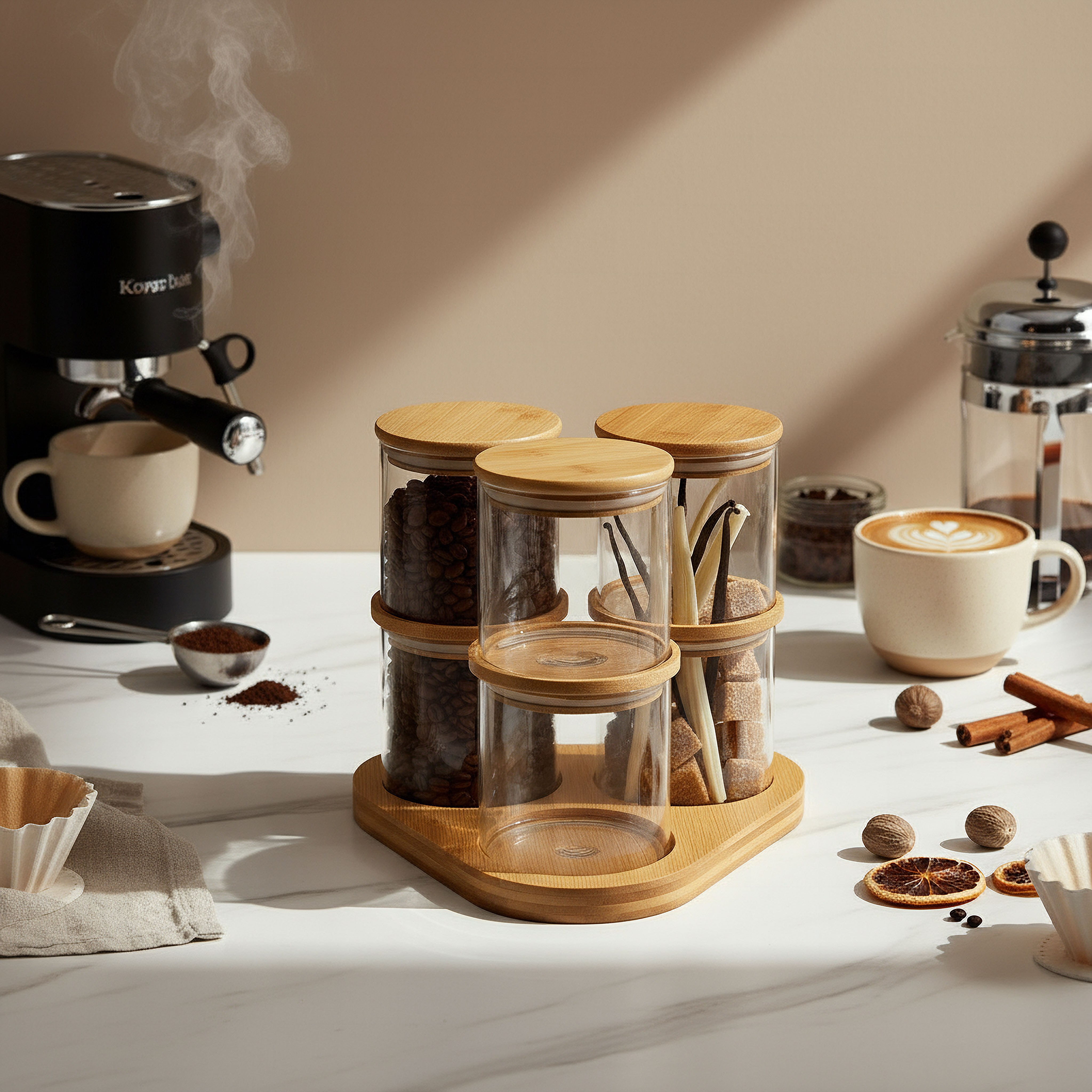 جرات تخزين من زجاج البورسليكات 6 قطع بغطاء وقاعدة خشبية من زين - 500 مل-hbxhomeware-hbxkitchen-image-3