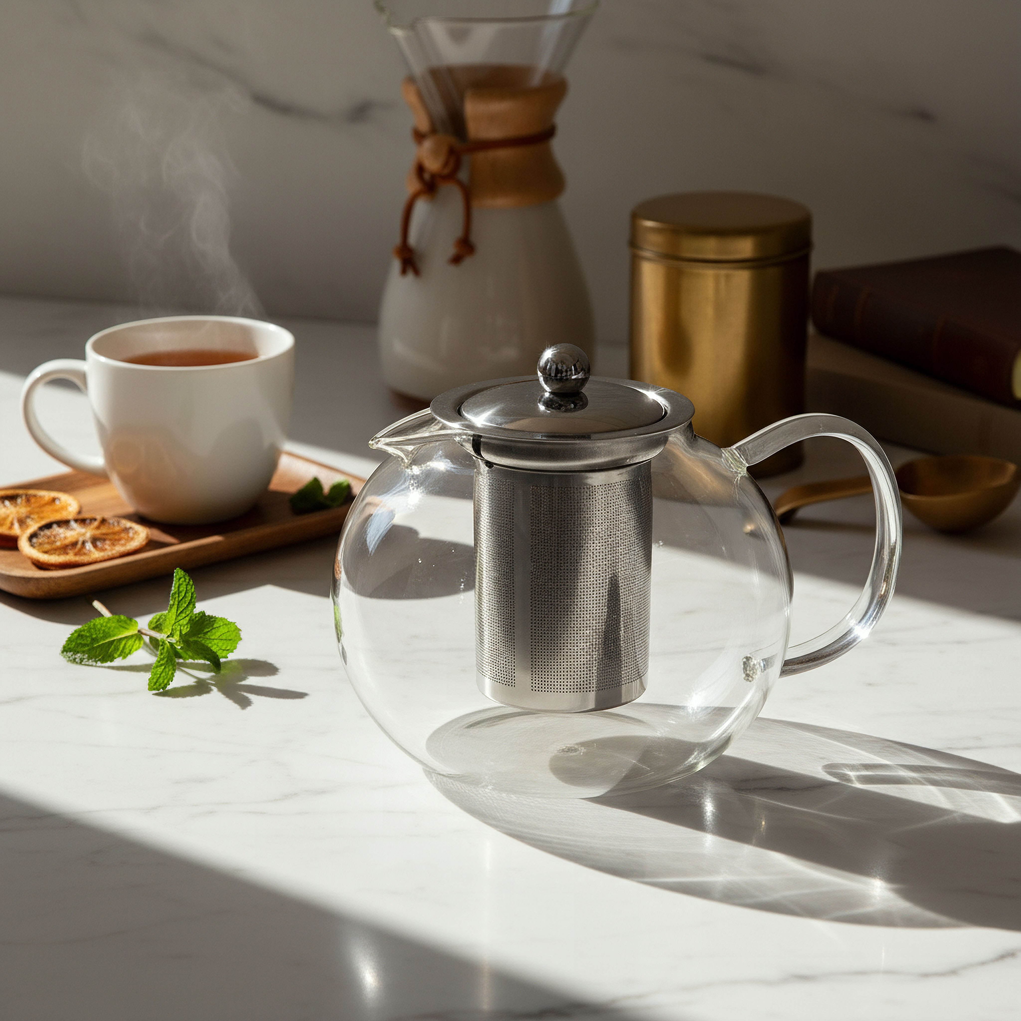 Zen Borosilicate Glass Spherical Shaped Teapot with Removable Infuser - 1.3 L-hbxhomeware-diningandtabletop-coffeeandteasets-image-3