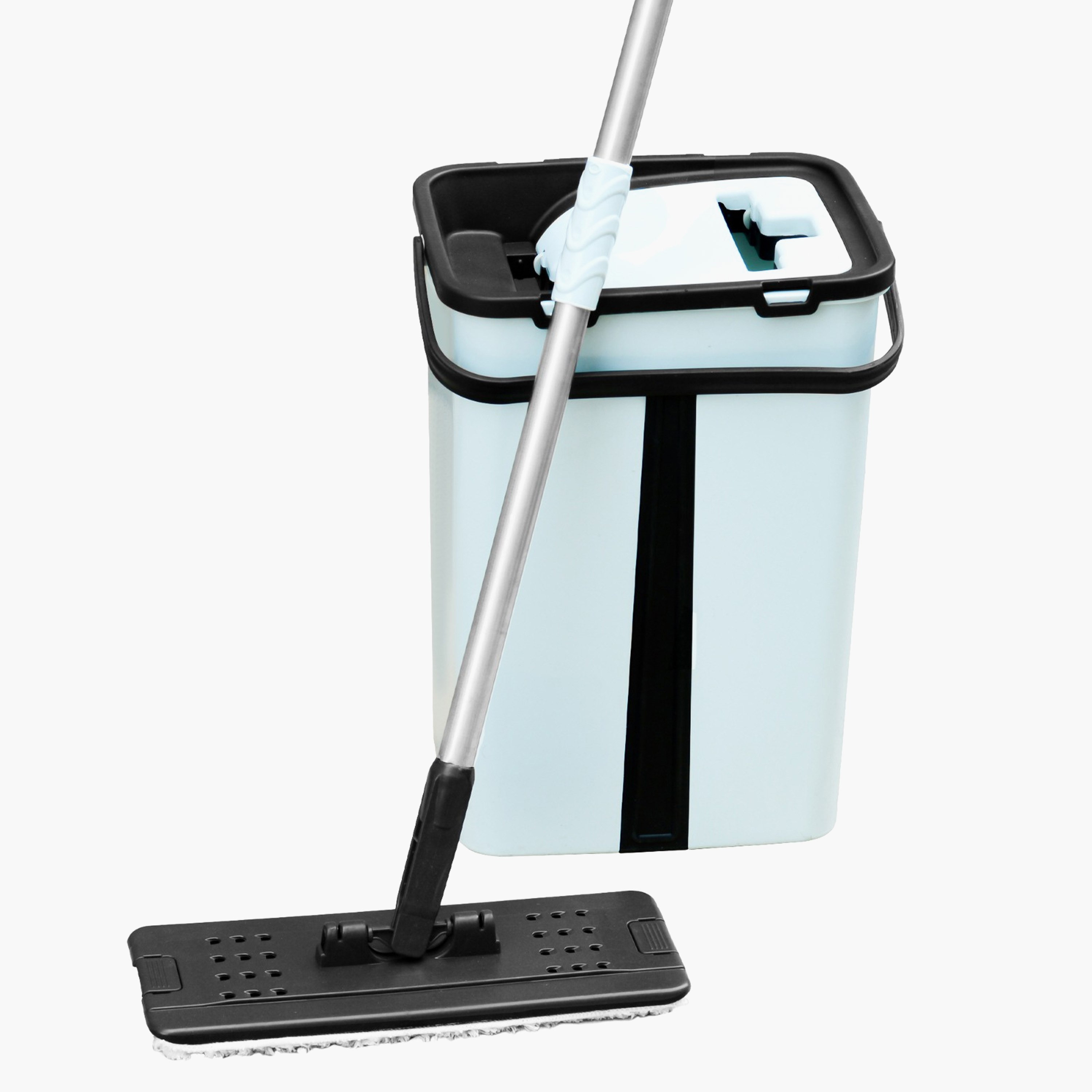ممسحة مسطحة برأس قابل للدوران 360 درجة ومقبض فولاذ تلسكوبي مع دلو من صفاء-hbxbathroom-laundry-cleaningaccessories-image-1