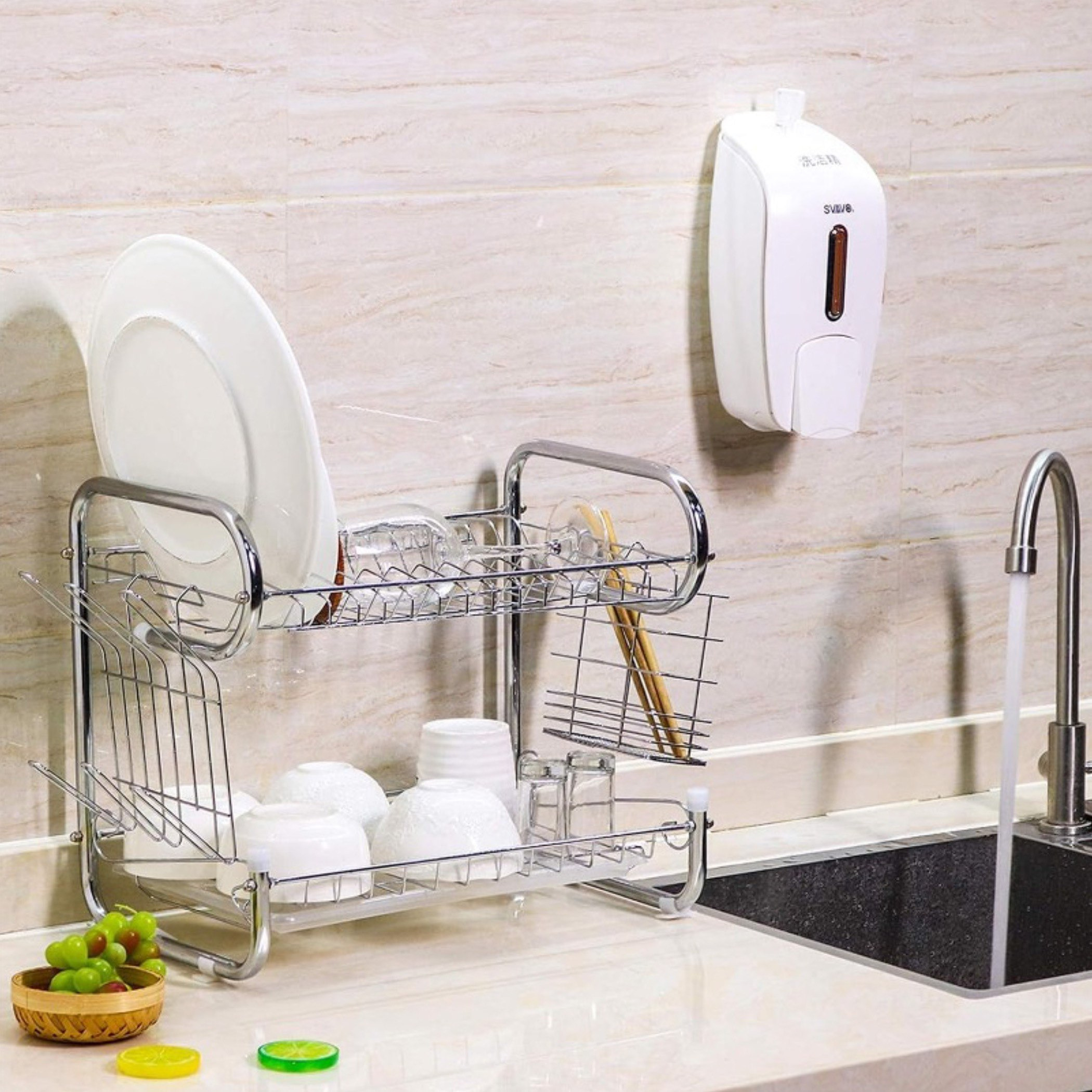 رف تجفيف صحون مضاد للصدأ بطابقين ومصفاة حوض للمطبخ من صفا-hbxhomeware-hbxkitchen-image-1