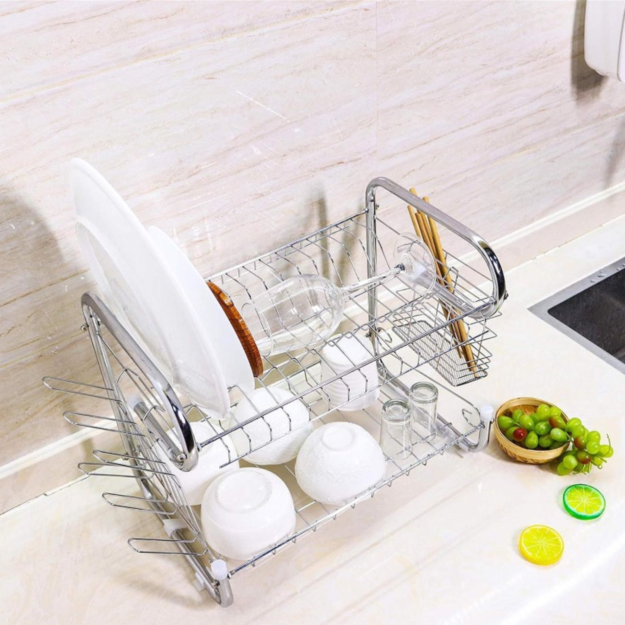 رف تجفيف صحون مضاد للصدأ بطابقين ومصفاة حوض للمطبخ من صفا-hbxhomeware-hbxkitchen-image-2