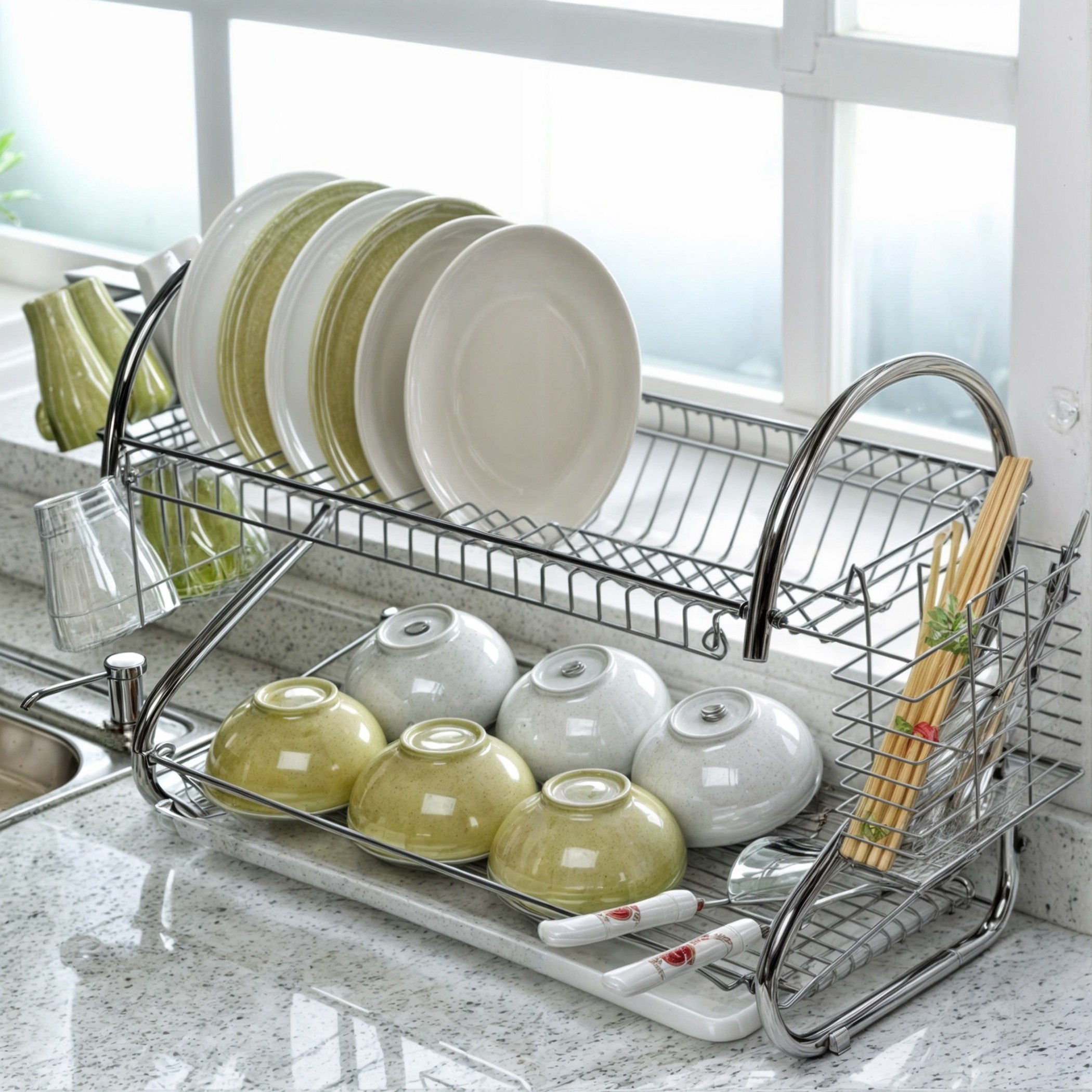 رف تجفيف صحون مضاد للصدأ بطابقين ومصفاة حوض للمطبخ من صفا-hbxhomeware-hbxkitchen-image-1