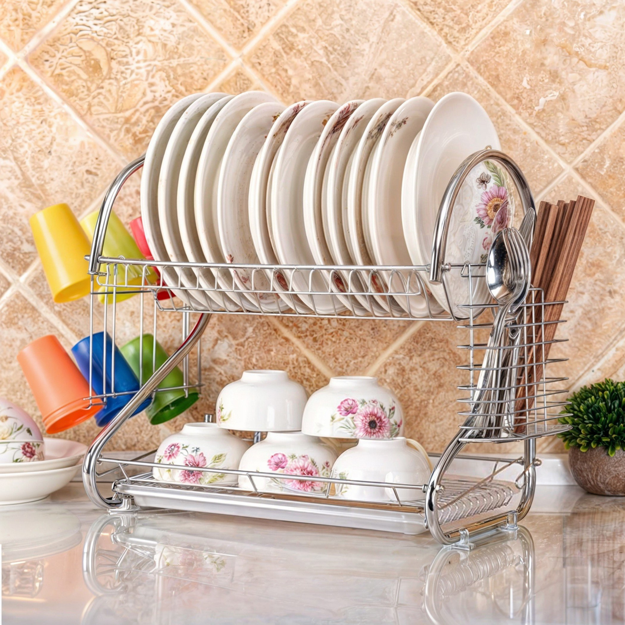 رف تجفيف صحون مضاد للصدأ بطابقين ومصفاة حوض للمطبخ من صفا-hbxhomeware-hbxkitchen-image-2