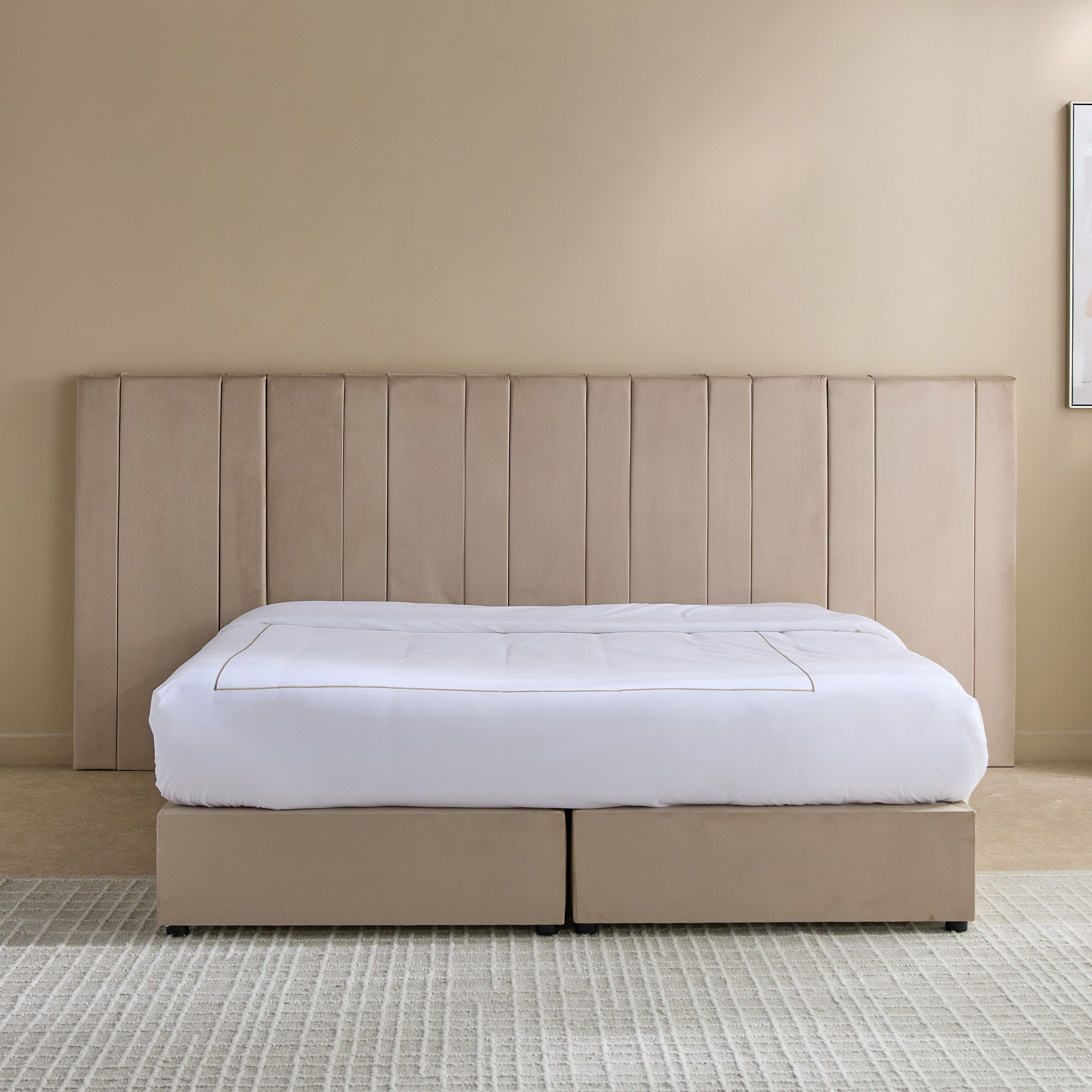 Angelic Linear Velvet Extended Headboard Upholstered Queen Bed - 160x200 cm-hbxbedroom-bedsandbedsets-beds-queen-image-2