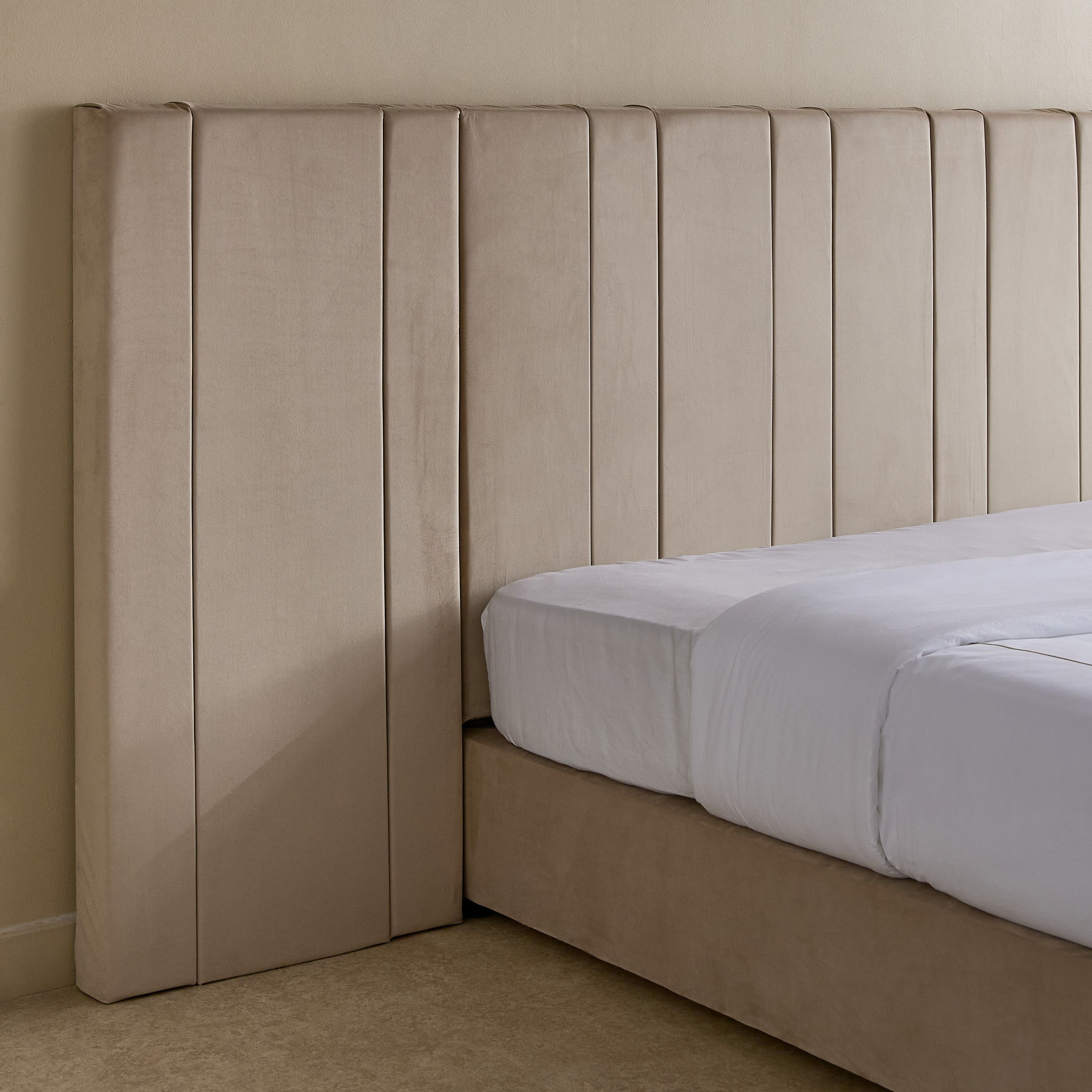 Angelic Linear Velvet Extended Headboard Upholstered Queen Bed - 160x200 cm-hbxbedroom-bedsandbedsets-beds-queen-image-3