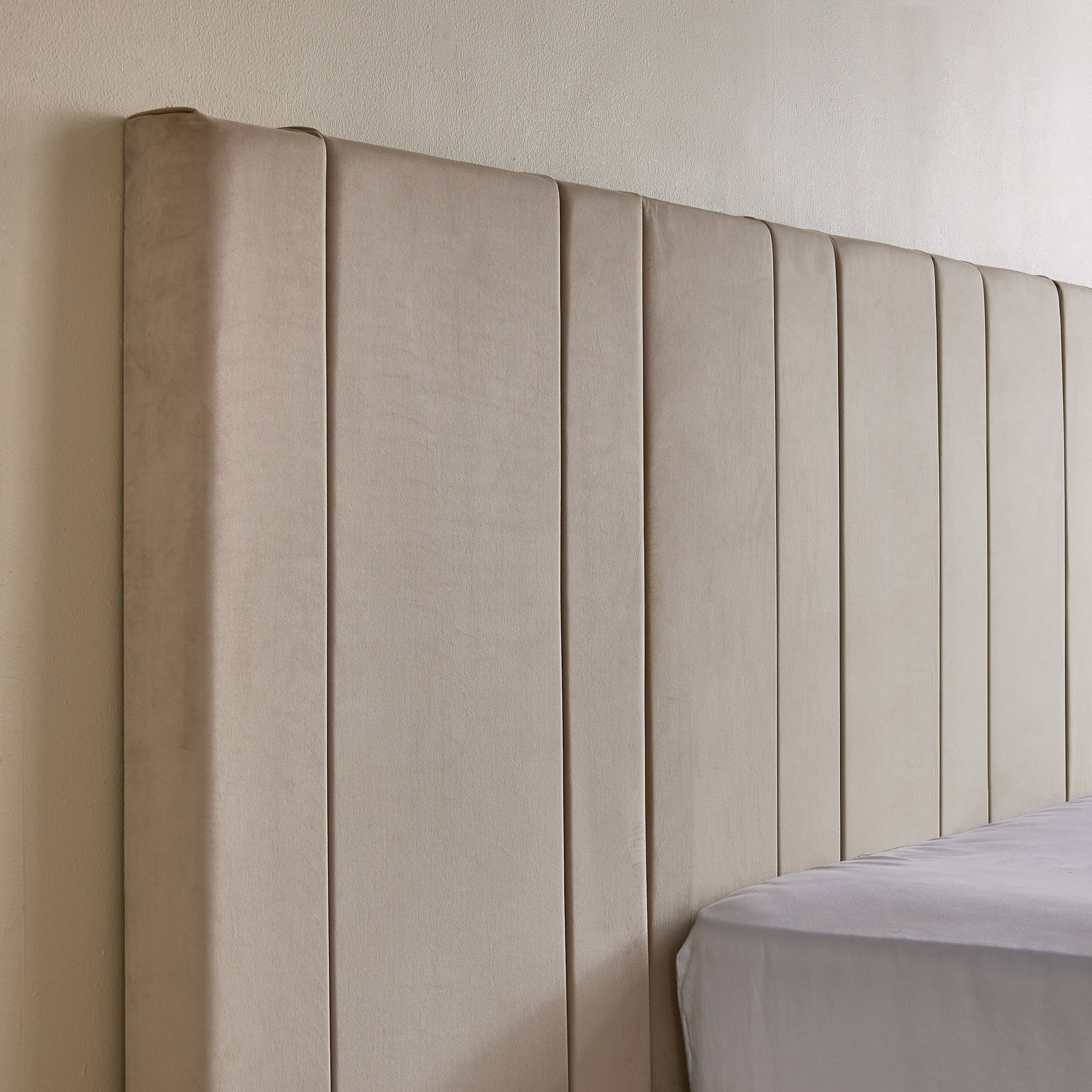 Angelic Linear Velvet Extended Headboard Upholstered Queen Bed - 160x200 cm-hbxbedroom-bedsandbedsets-beds-queen-image-4