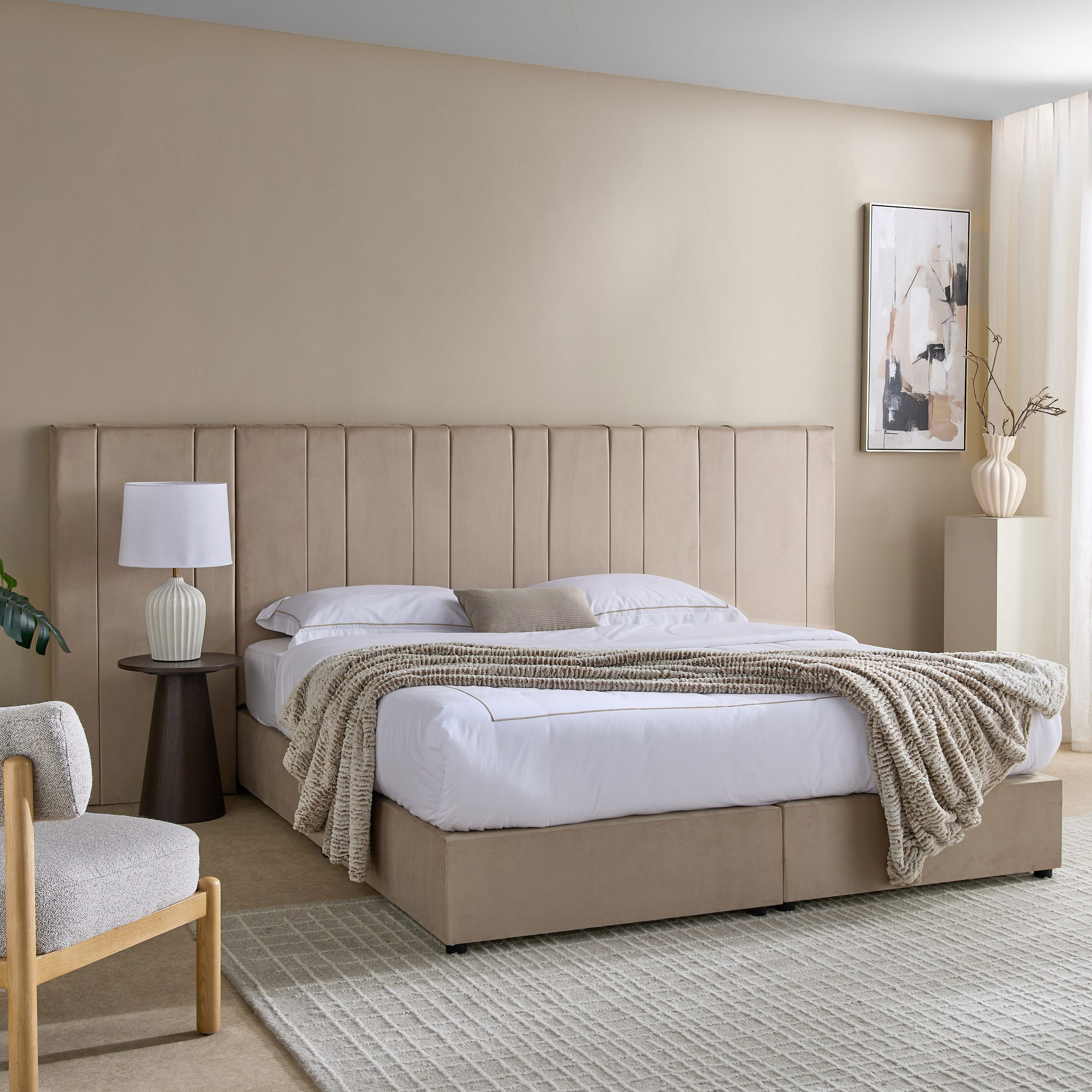Angelic Linear Velvet Extended Headboard Upholstered Queen Bed - 160x200 cm-hbxbedroom-bedsandbedsets-beds-queen-image-9
