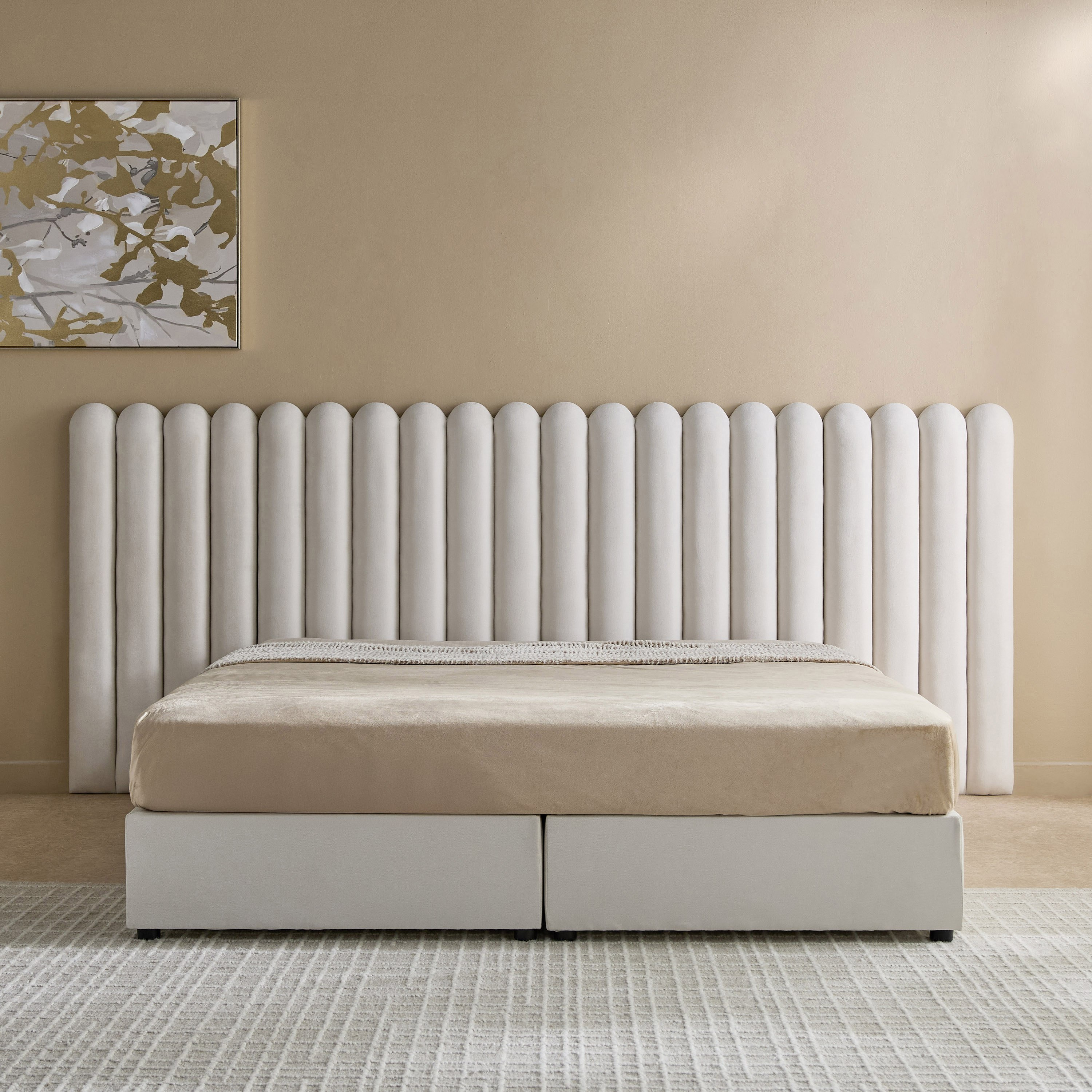 Curvy Brooks Extended Headboard Queen Upholstered Bed - 160x200 cm-hbxbedroom-bedsandbedsets-beds-queen-image-2