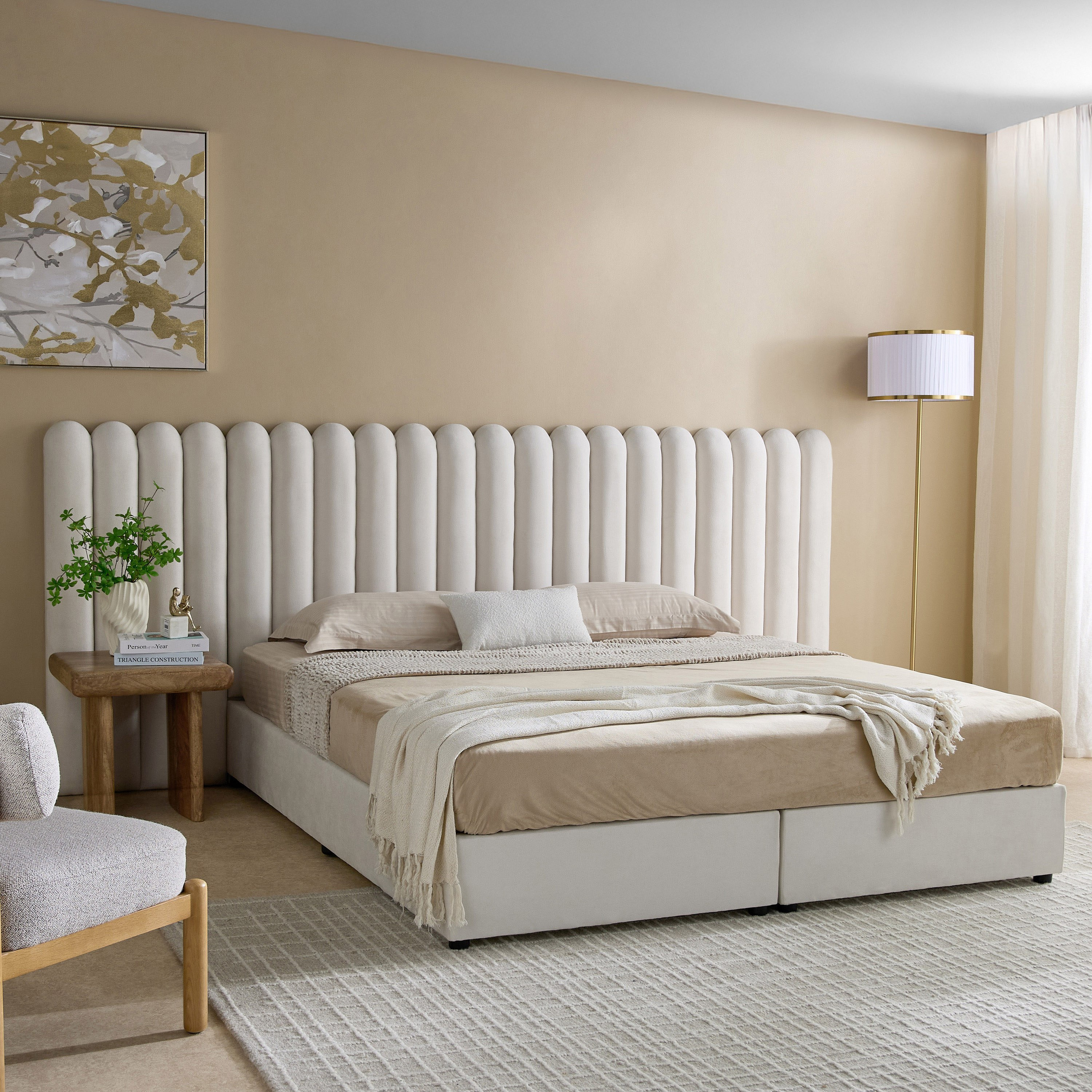 Curvy Brooks Extended Headboard Queen Upholstered Bed - 160x200 cm-hbxbedroom-bedsandbedsets-beds-queen-image-9