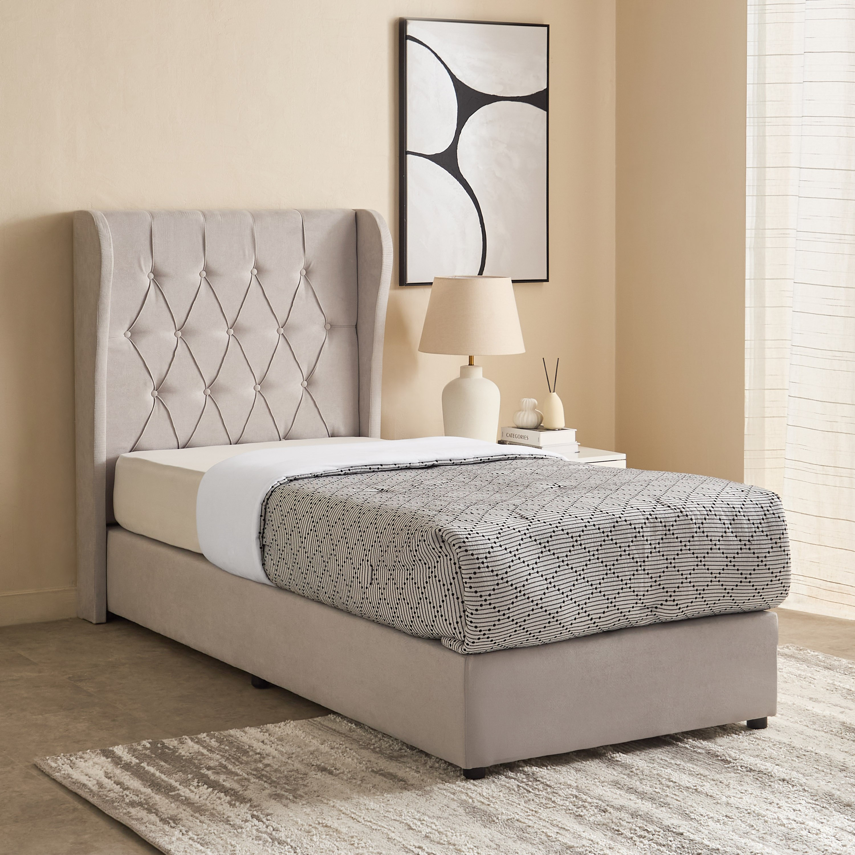 Curvy Chester Single Upholstered Bed - 90x200 cm-hbxkidsandyouth-bedsandbedsets-beds-single-image-1