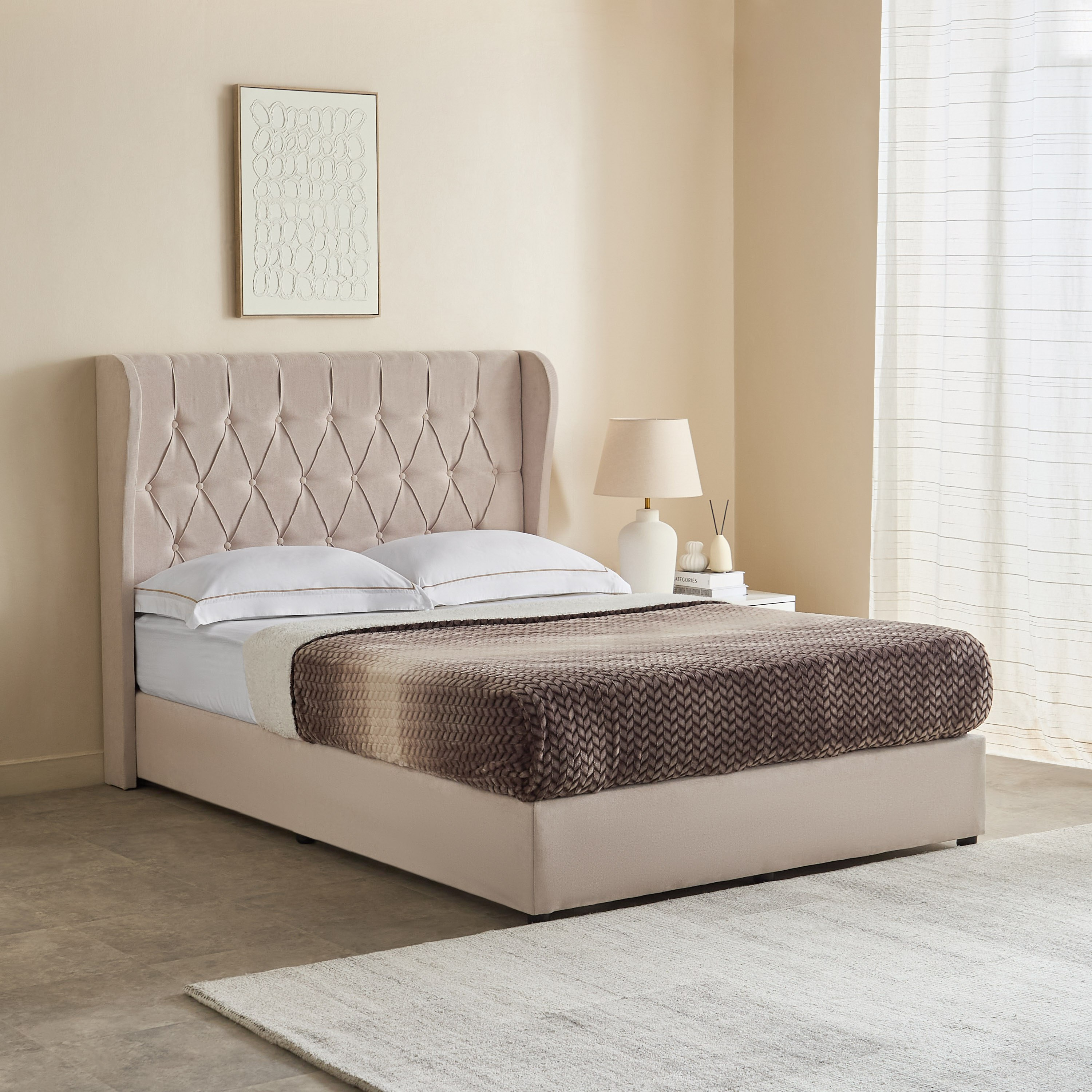 Curvy Chester Queen Upholstered Bed - 140x200 cm-hbxbedroom-bedsandbedsets-beds-queen-image-1