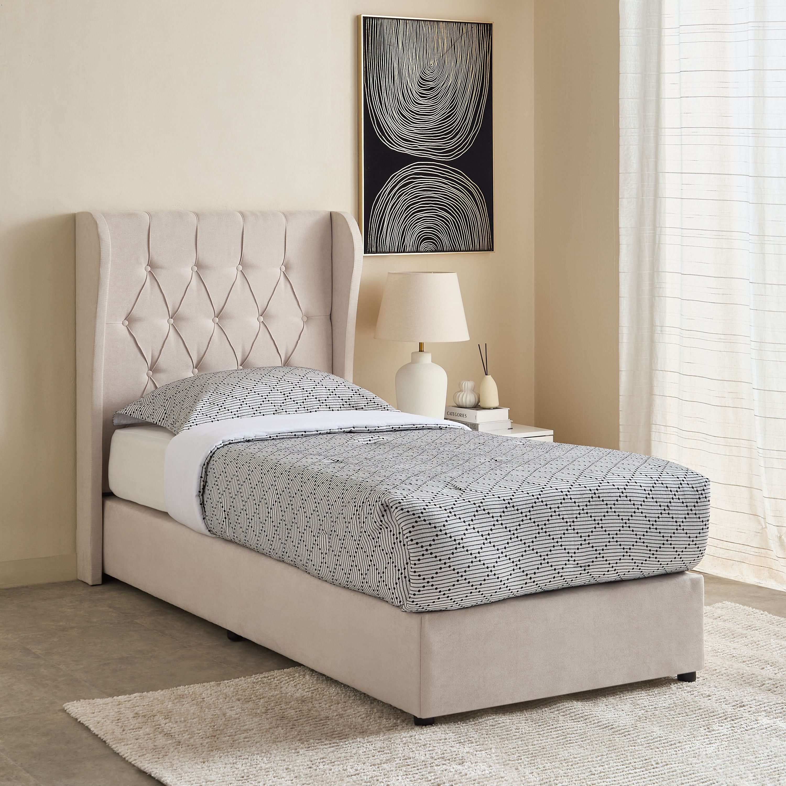 Curvy Chester Single Upholstered Bed - 90x200 cm-hbxkidsandyouth-bedsandbedsets-beds-single-image-1