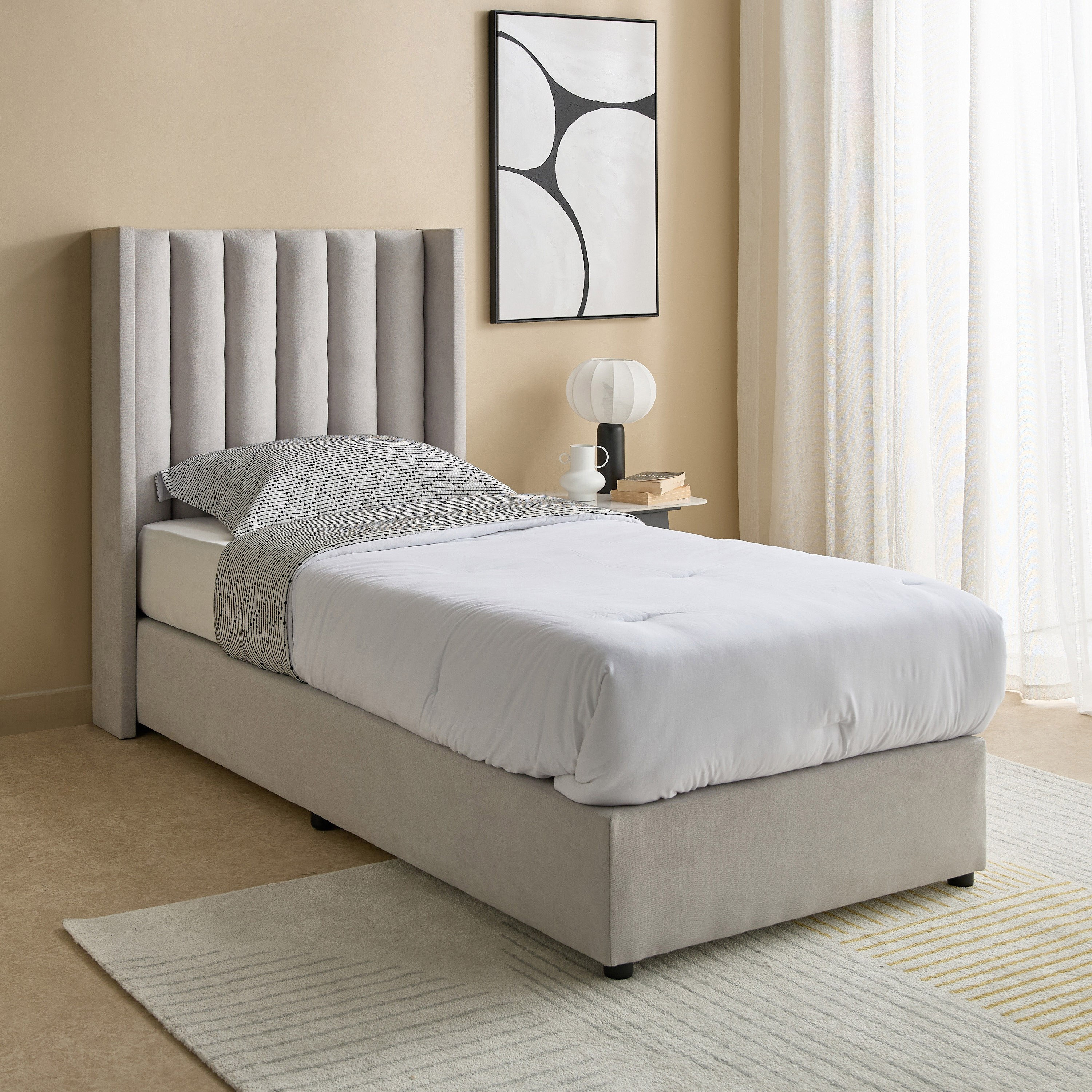 Curvy Clark Upholstered Single Bed - 90x200 cm-hbxkidsandyouth-bedsandbedsets-beds-single-image-1