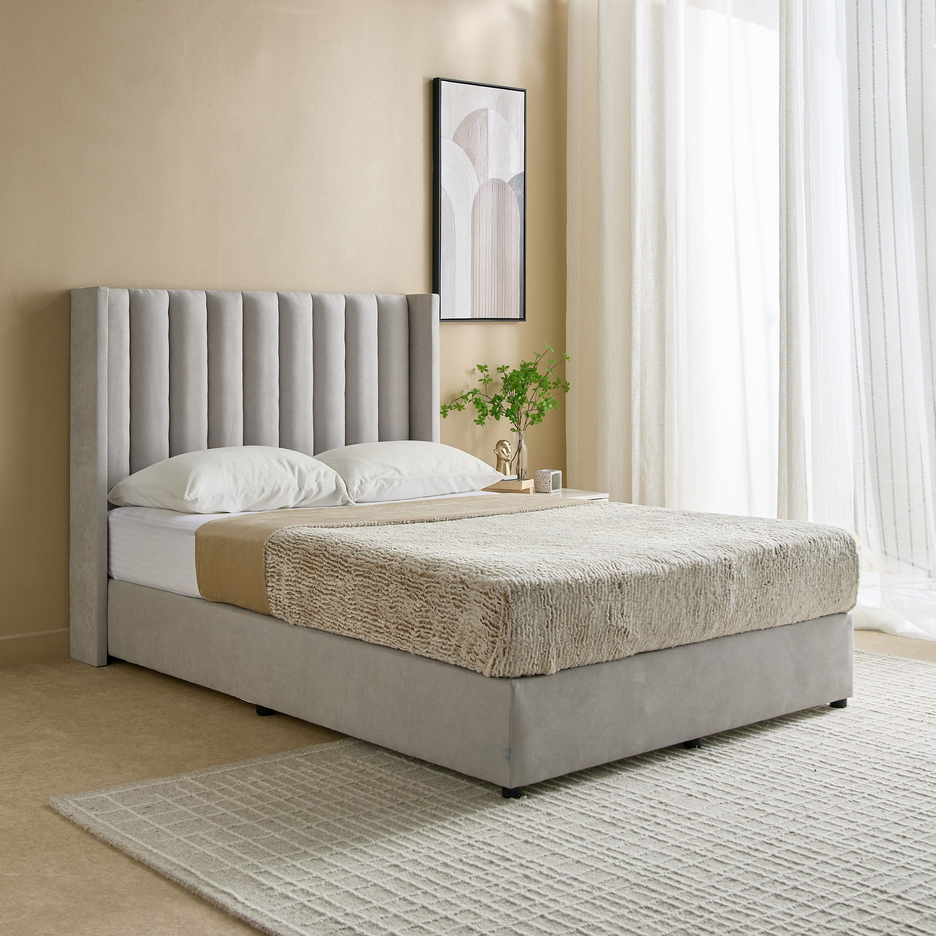 Curvy Clark Upholstered Queen Bed - 140x200 cm-hbxbedroom-bedsandbedsets-beds-queen-image-1
