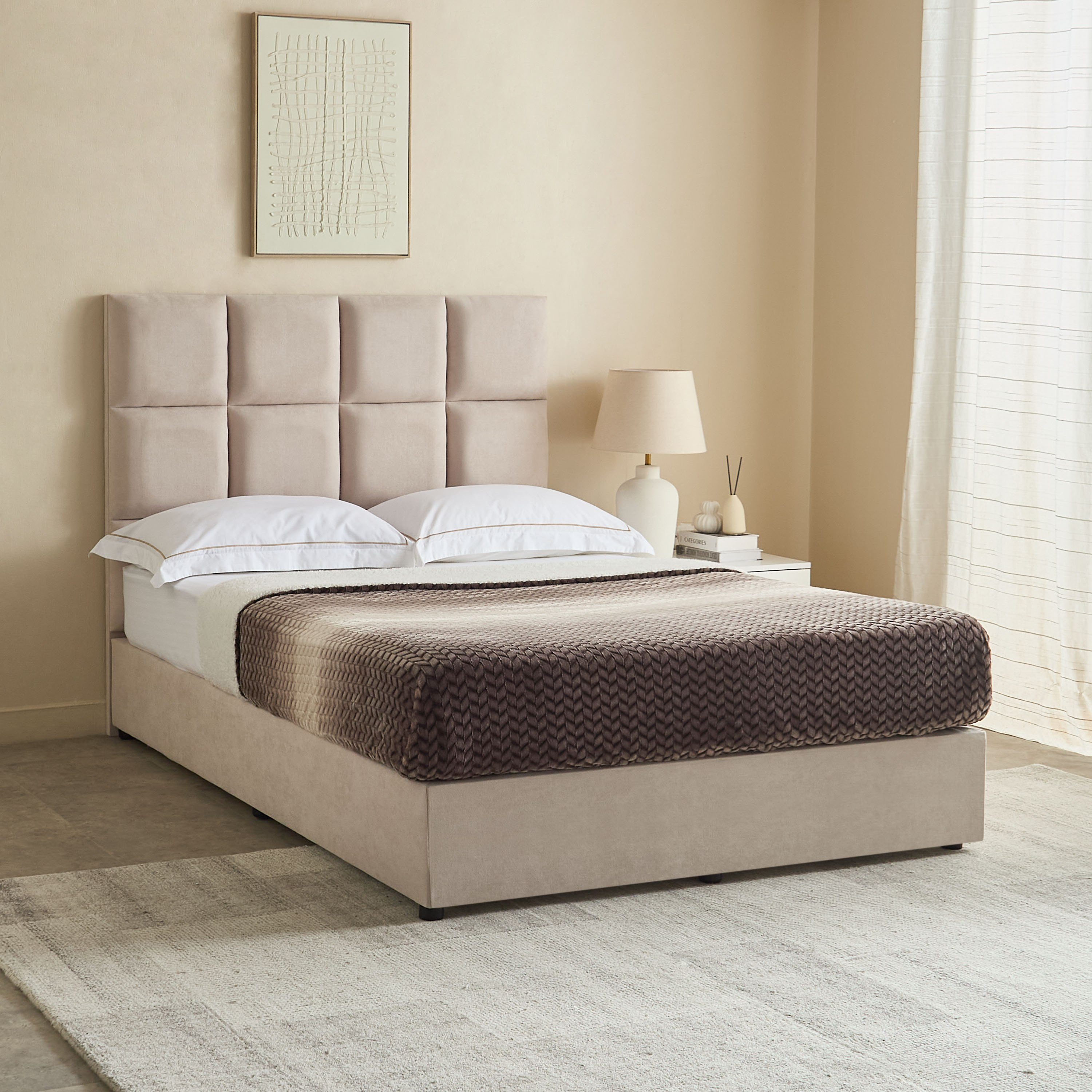 Curvy Rubik Queen Upholstered Bed - 140x200 cm-hbxbedroom-bedsandbedsets-beds-queen-image-1