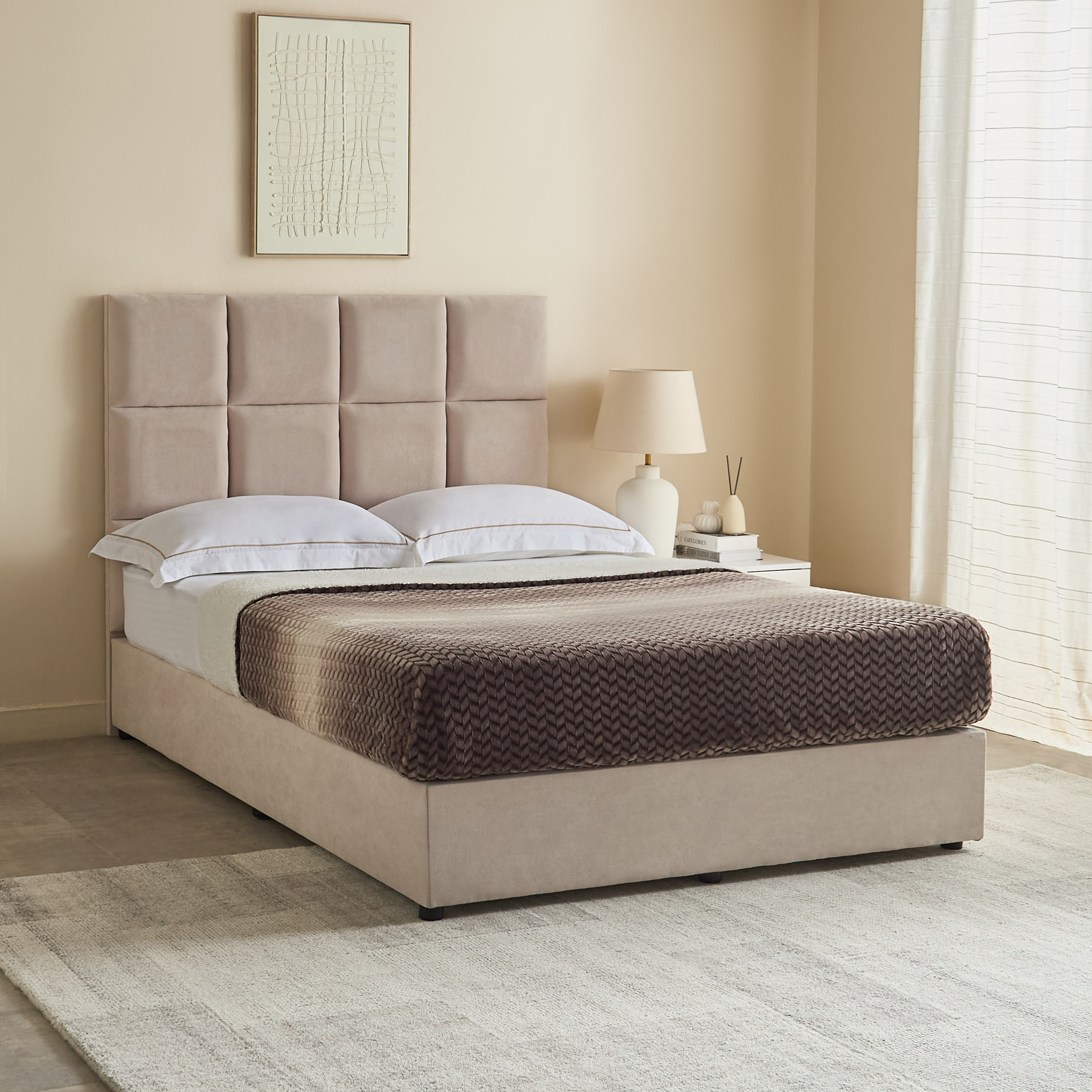 Curvy Rubik Queen Upholstered Bed - 160x200 cm-hbxbedroom-bedsandbedsets-beds-queen-image-1