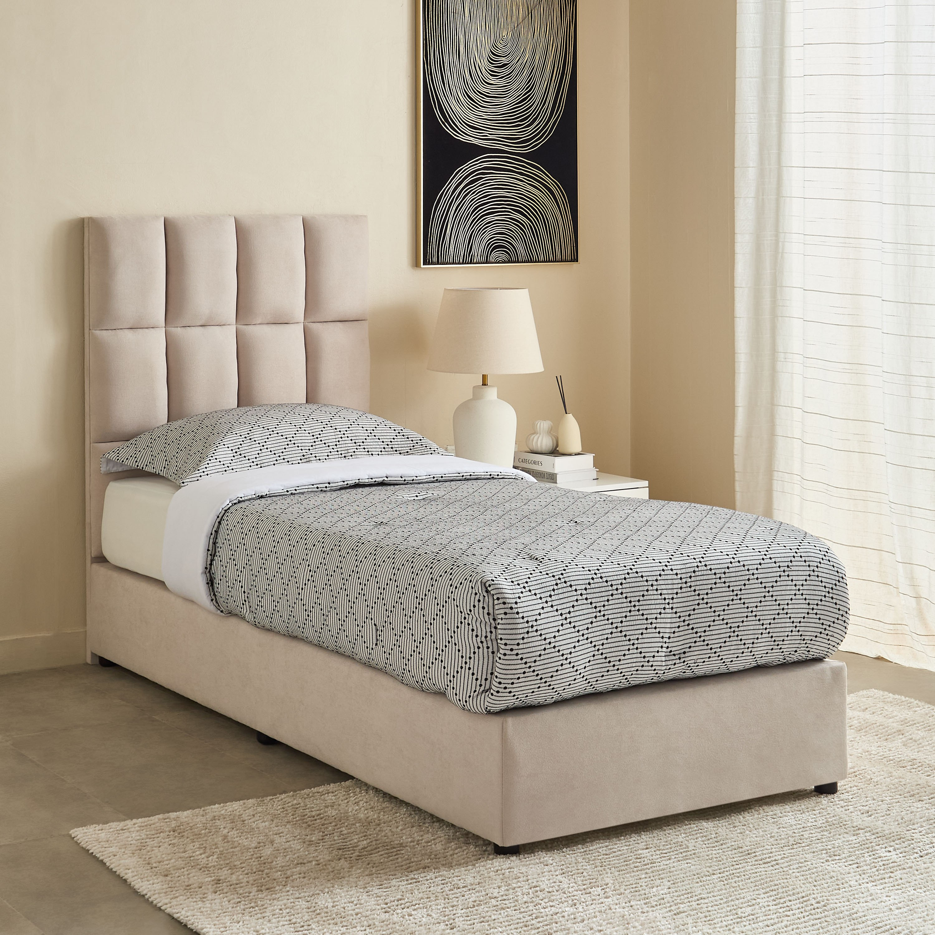 Curvy Rubik Single Upholstered Bed - 90x200 cm-hbxkidsandyouth-bedsandbedsets-beds-single-image-1