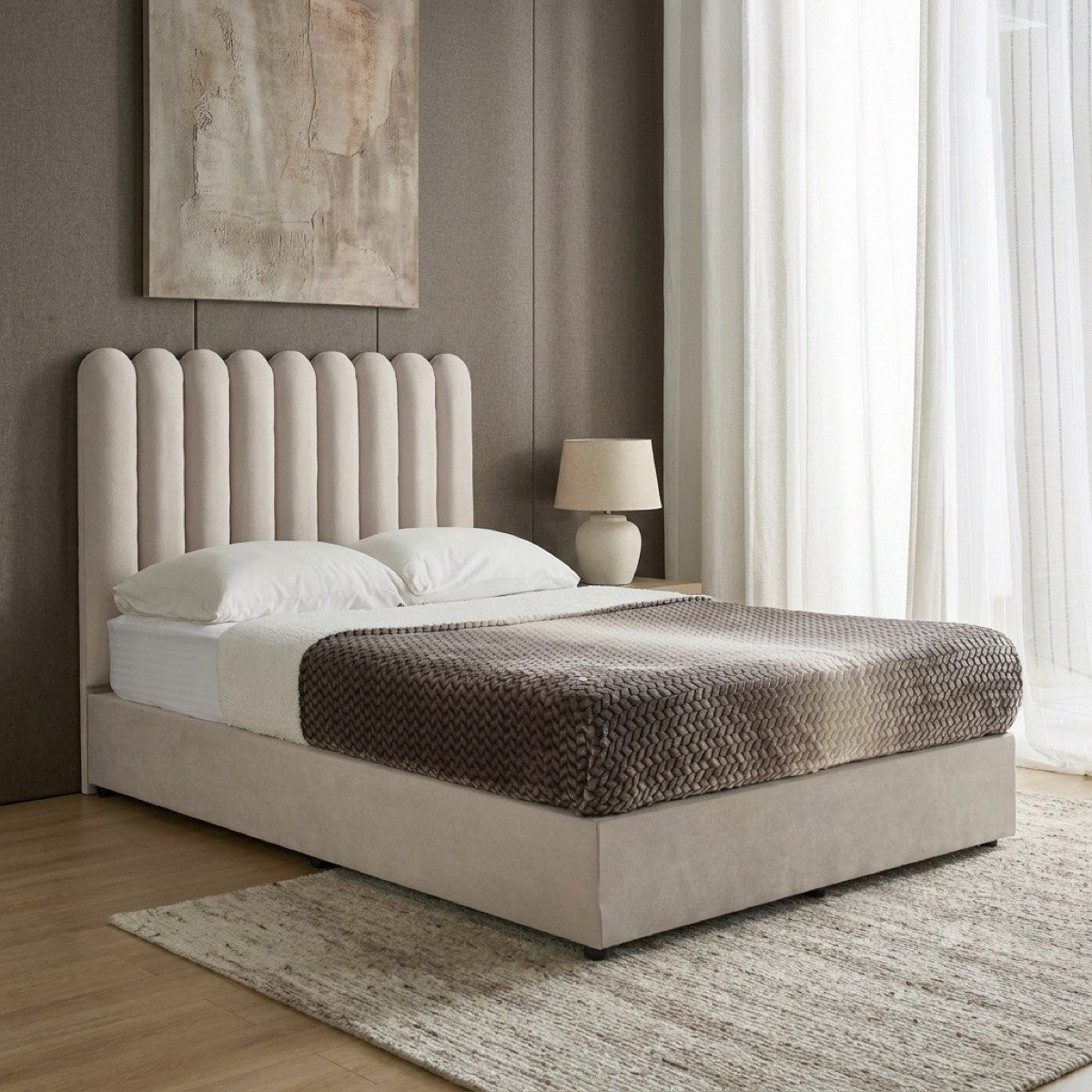 Curvy Haze Upholstered Queen Bed - 140x200 cm-hbxbedroom-bedsandbedsets-beds-queen-image-1