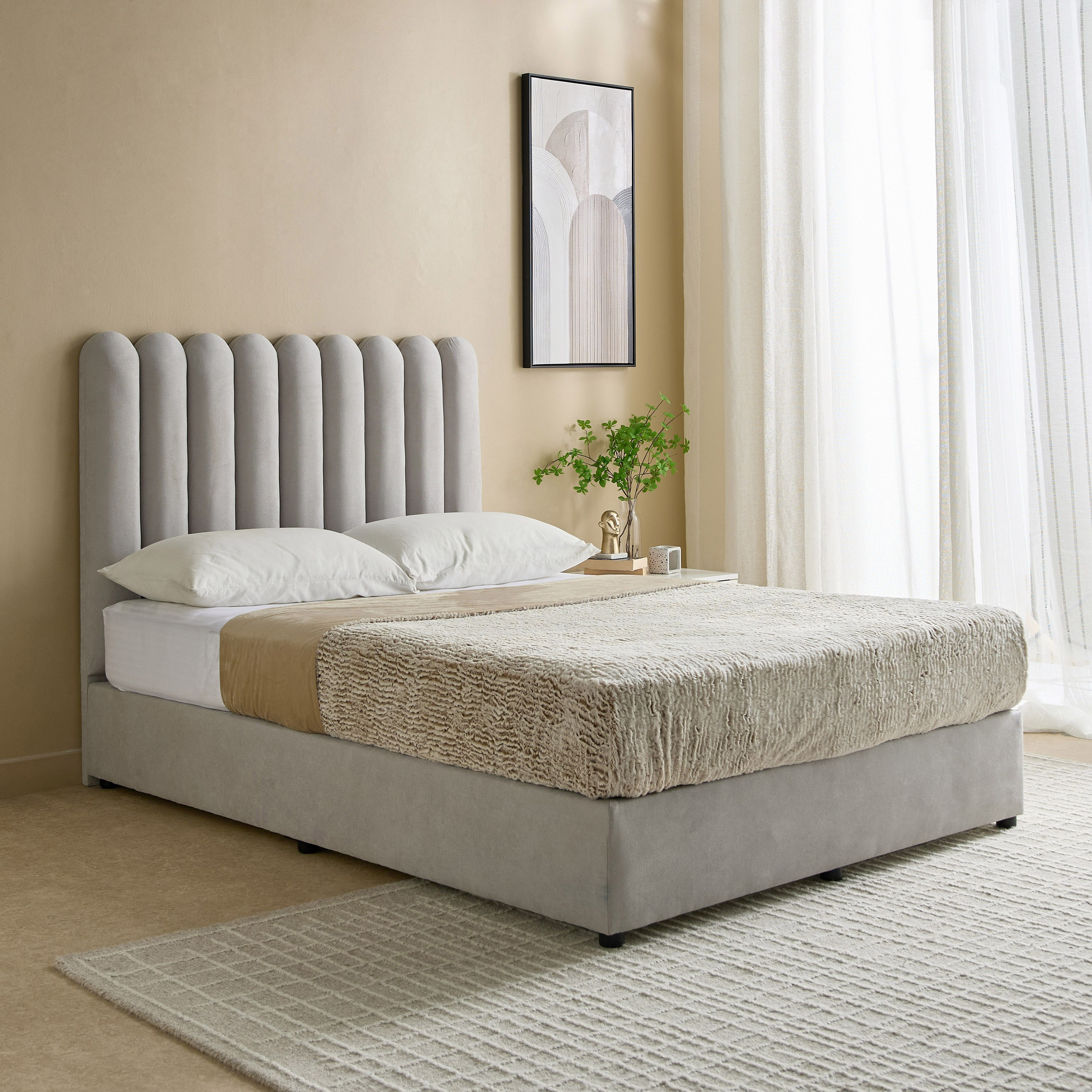 Curvy Haze Upholstered Queen Bed - 140x200 cm-hbxbedroom-bedsandbedsets-beds-queen-image-1