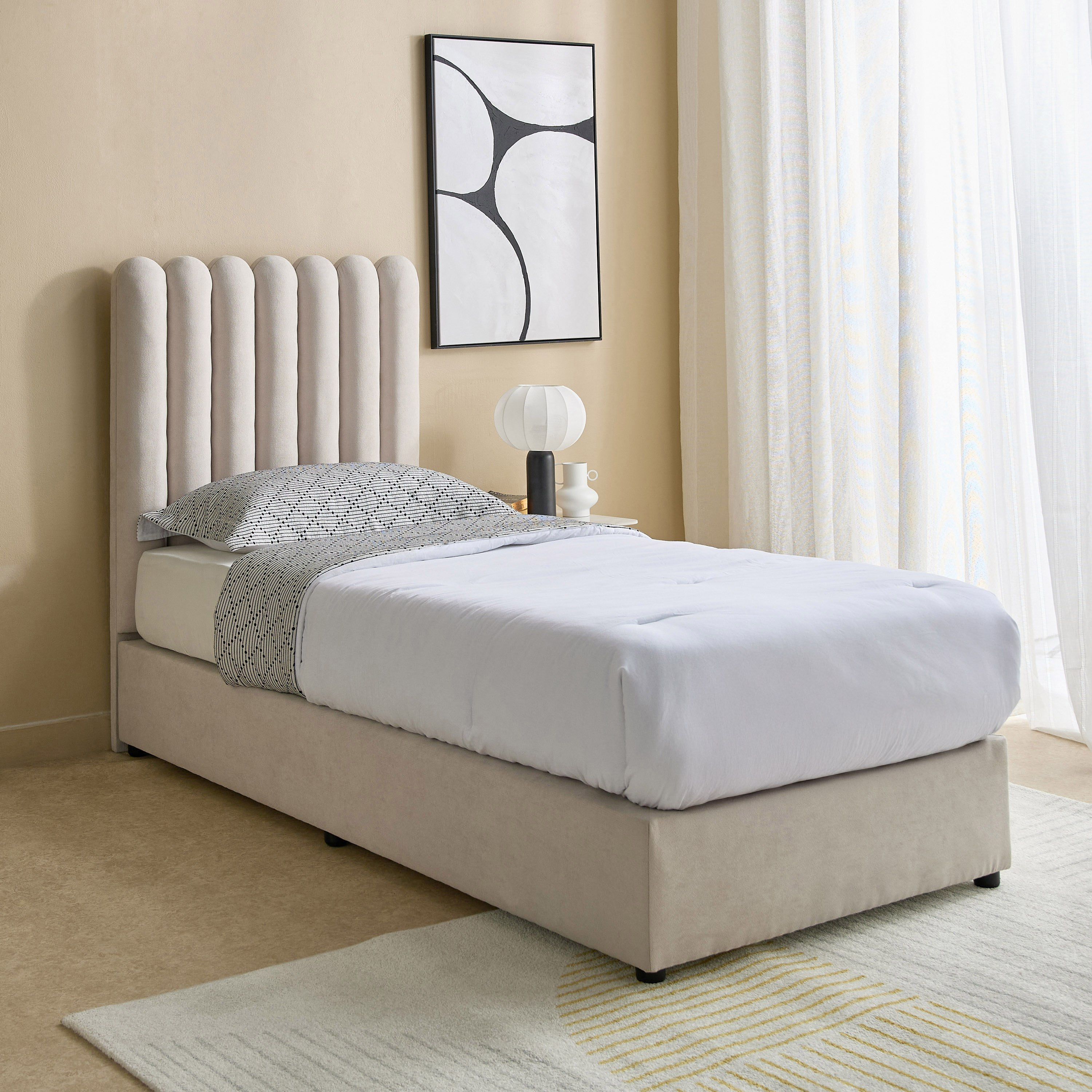 Curvy Haze Upholstered Single Bed - 90x200 cm-hbxkidsandyouth-bedsandbedsets-beds-single-image-1