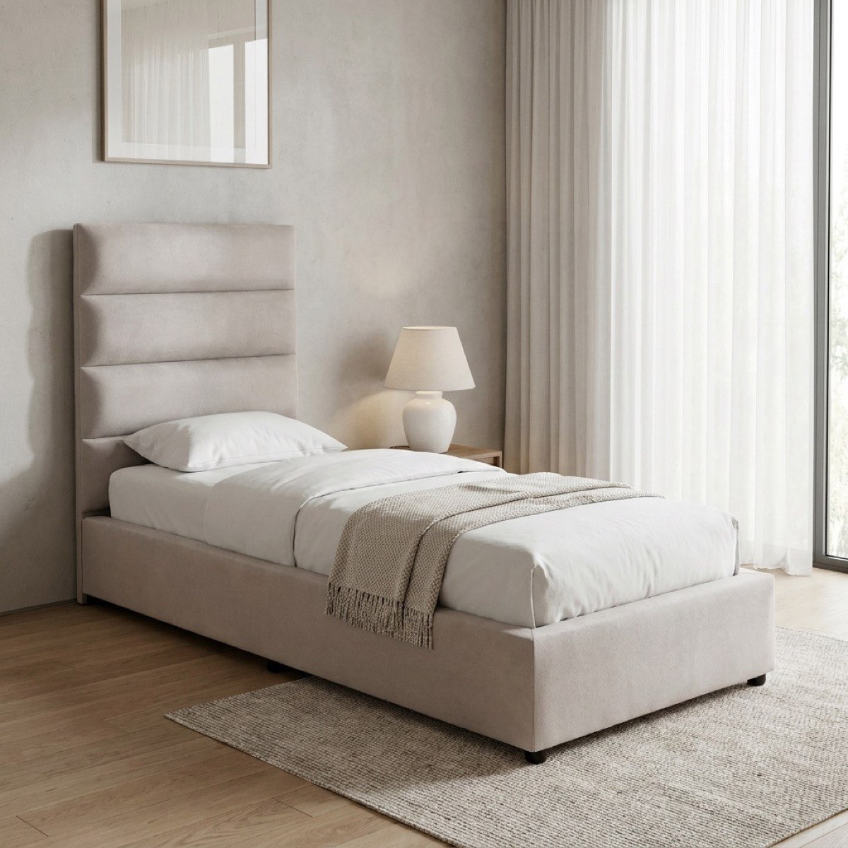 Curvy Linear Upholstered Single Bed - 90x200 cm-hbxkidsandyouth-bedsandbedsets-beds-single-image-1