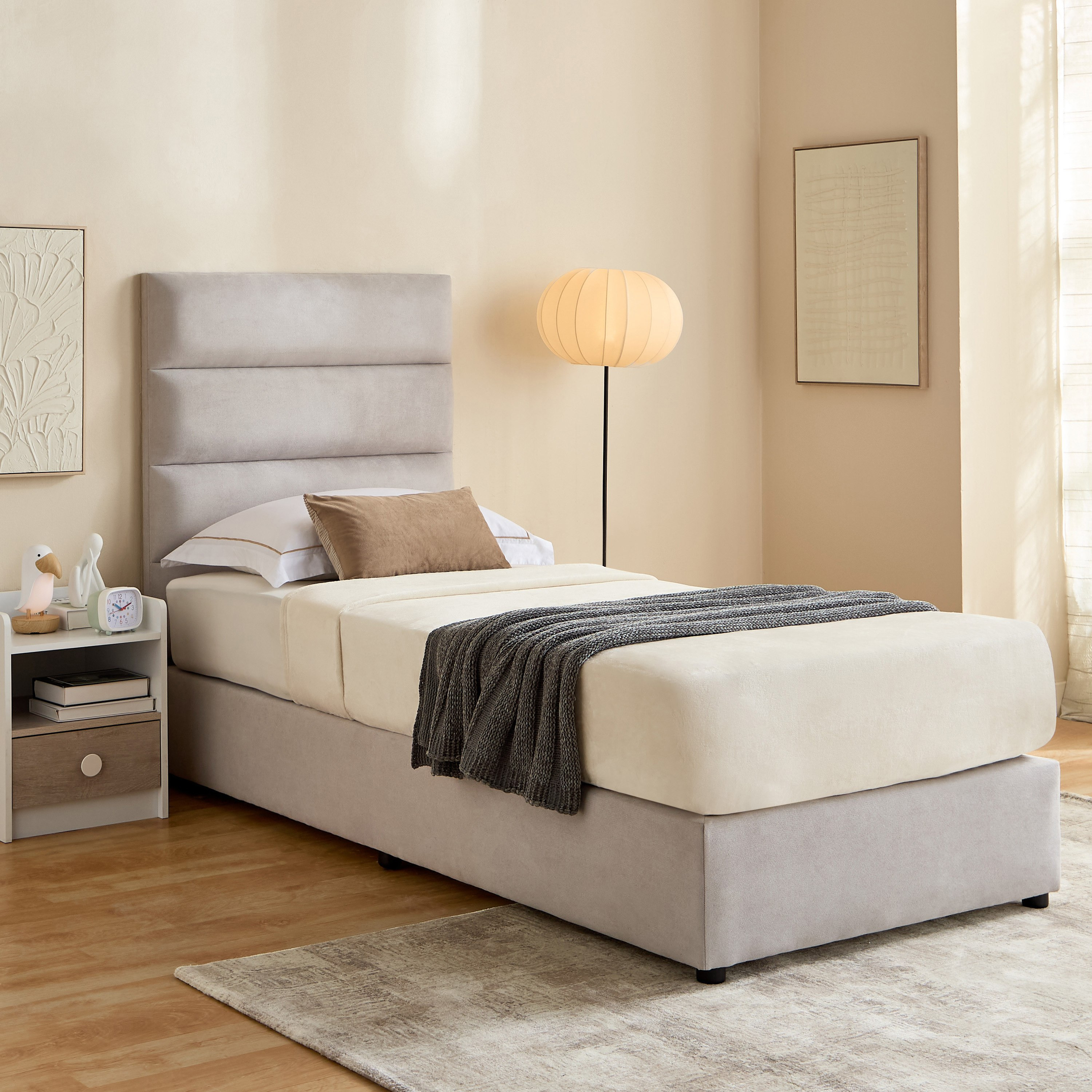 Curvy Linear Upholstered Single Bed - 90x200 cm-hbxkidsandyouth-bedsandbedsets-beds-single-image-7