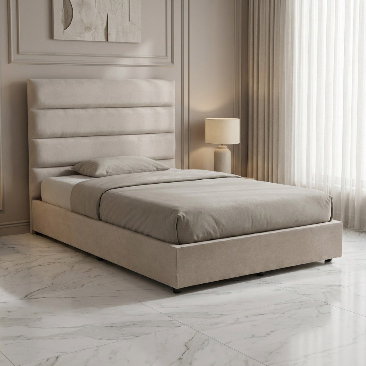 Curvy Linear Upholstered Twin Bed - 120x200 cm-hbxbedroom-bedsandbedsets-upholsteredbeds-twin-image-1