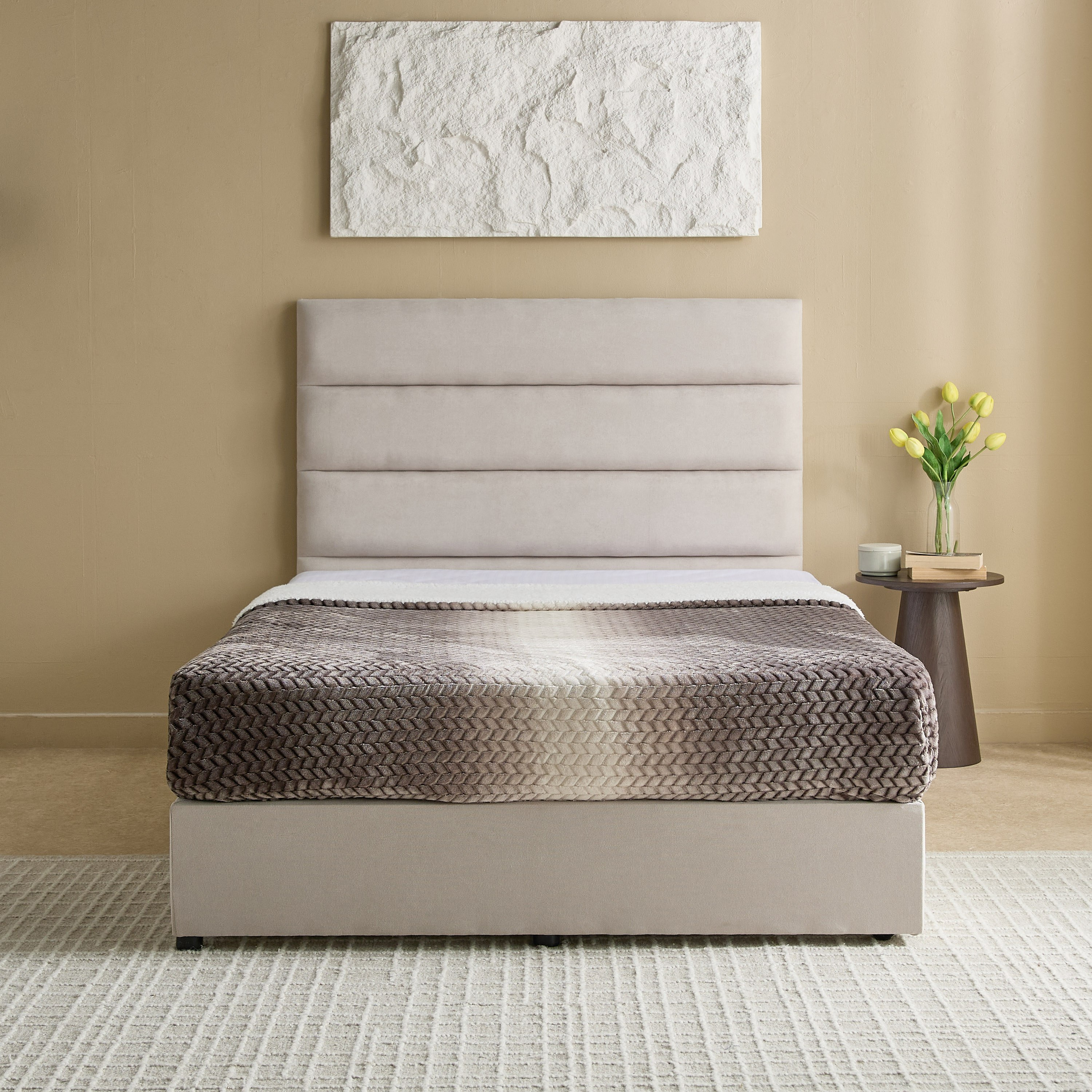 Curvy Linear Upholstered Twin Bed - 120x200 cm-hbxbedroom-bedsandbedsets-upholsteredbeds-twin-image-2