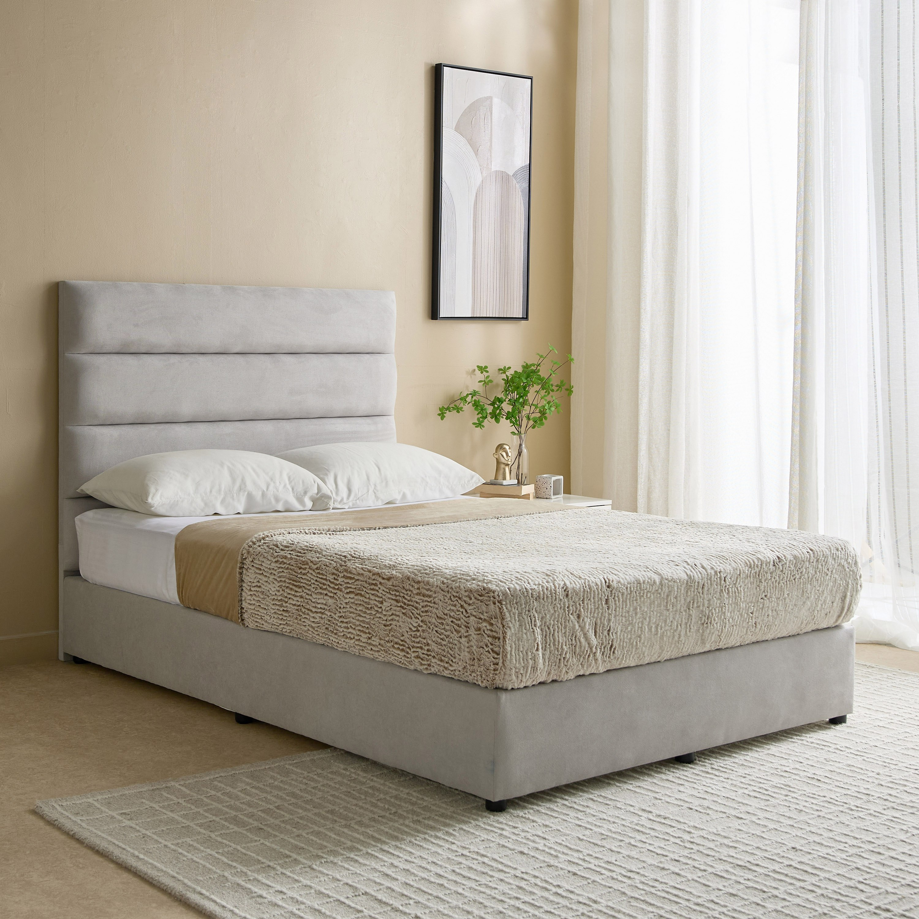 Curvy Linear Upholstered Twin Bed - 120x200 cm-hbxbedroom-bedsandbedsets-upholsteredbeds-twin-image-1