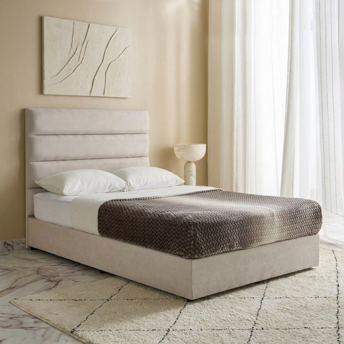 Curvy Linear Upholstered Queen Bed - 140x200 cm-hbxbedroom-bedsandbedsets-beds-queen-image-1
