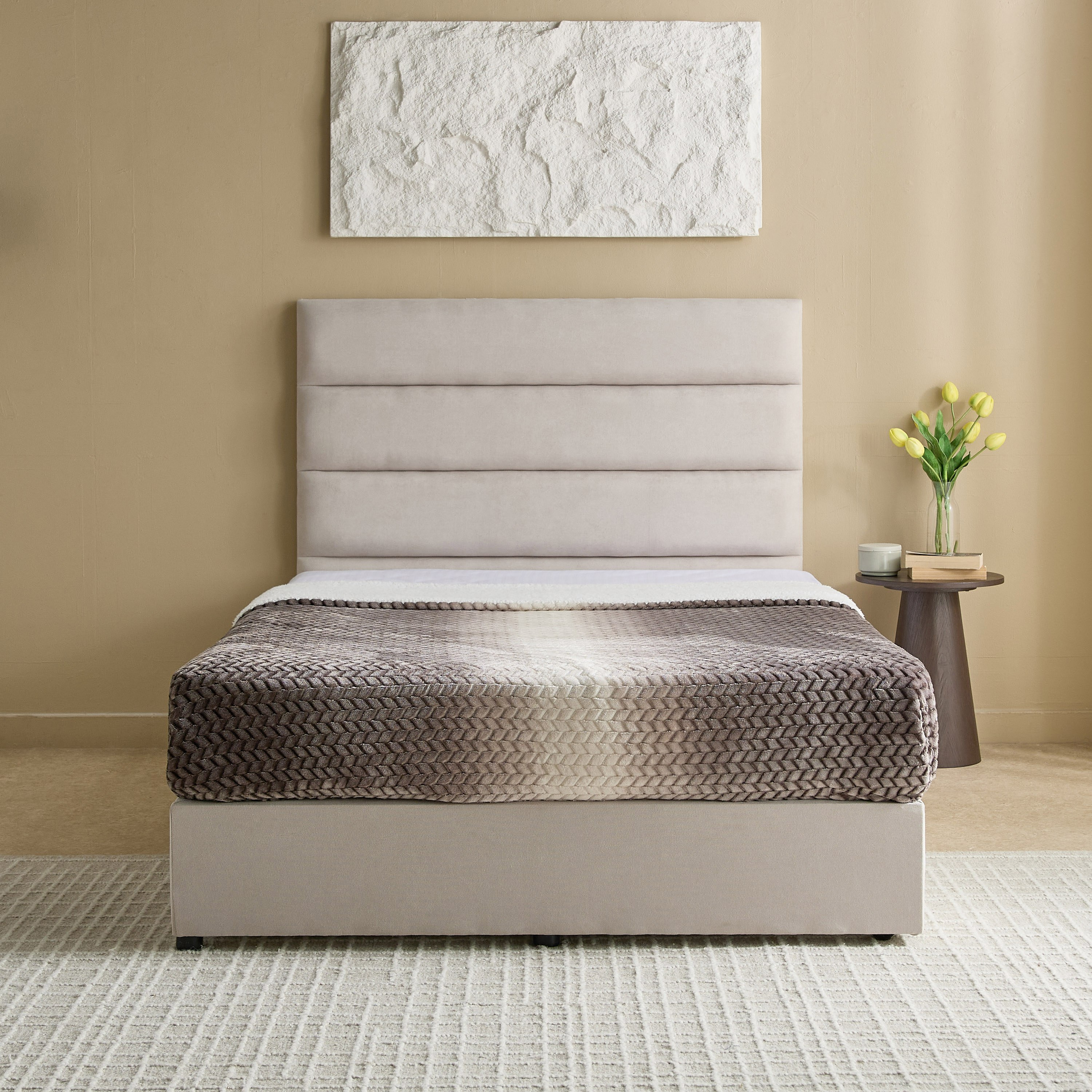 Curvy Linear Upholstered Queen Bed - 140x200 cm-hbxbedroom-bedsandbedsets-beds-queen-image-2