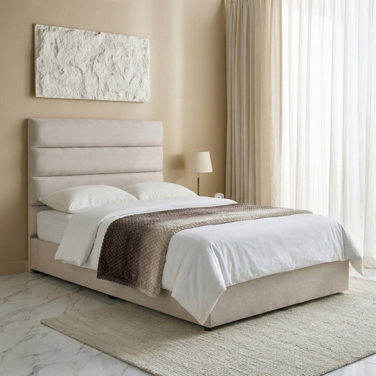 Curvy Linear Upholstered Queen Bed - 160x200 cm-hbxbedroom-bedsandbedsets-beds-queen-image-1