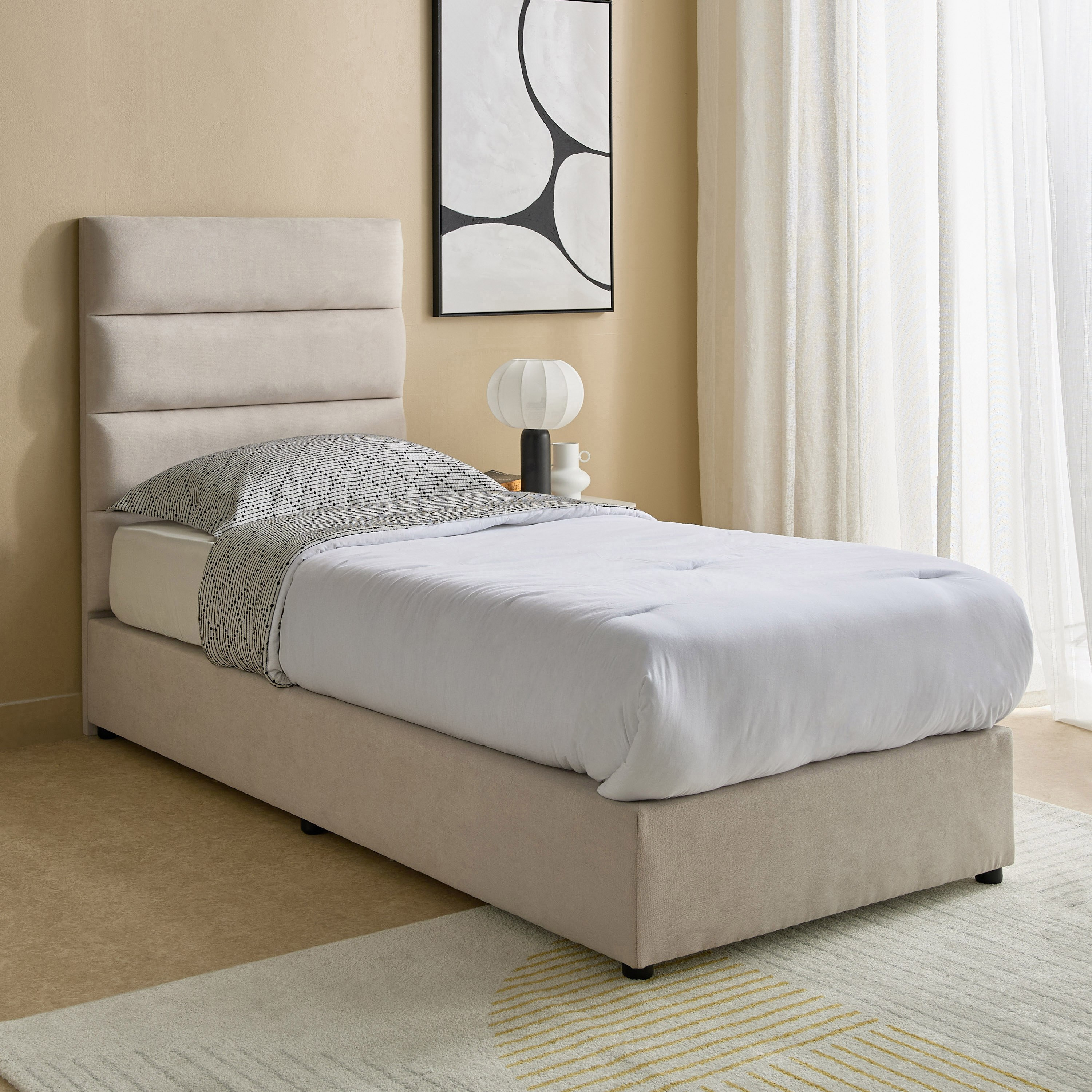 Curvy Linear Upholstered Single Bed - 90x200 cm-hbxkidsandyouth-bedsandbedsets-beds-single-image-1