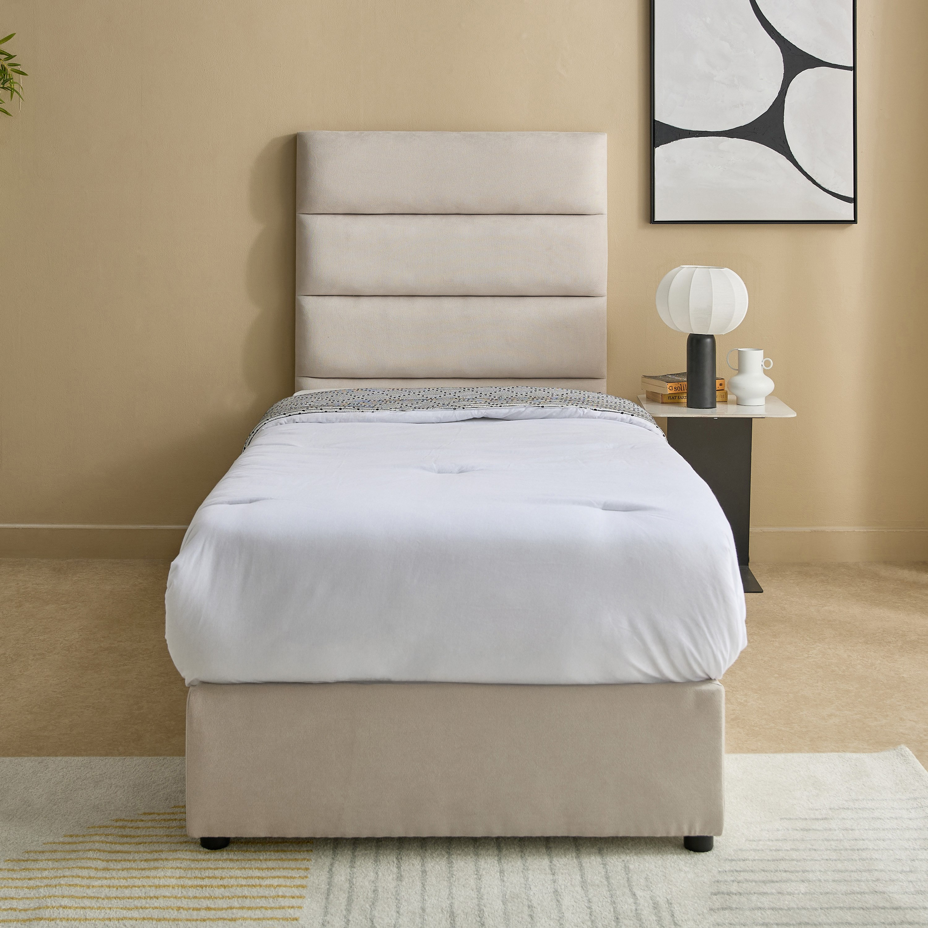 Curvy Linear Upholstered Single Bed - 90x200 cm-hbxkidsandyouth-bedsandbedsets-beds-single-image-2