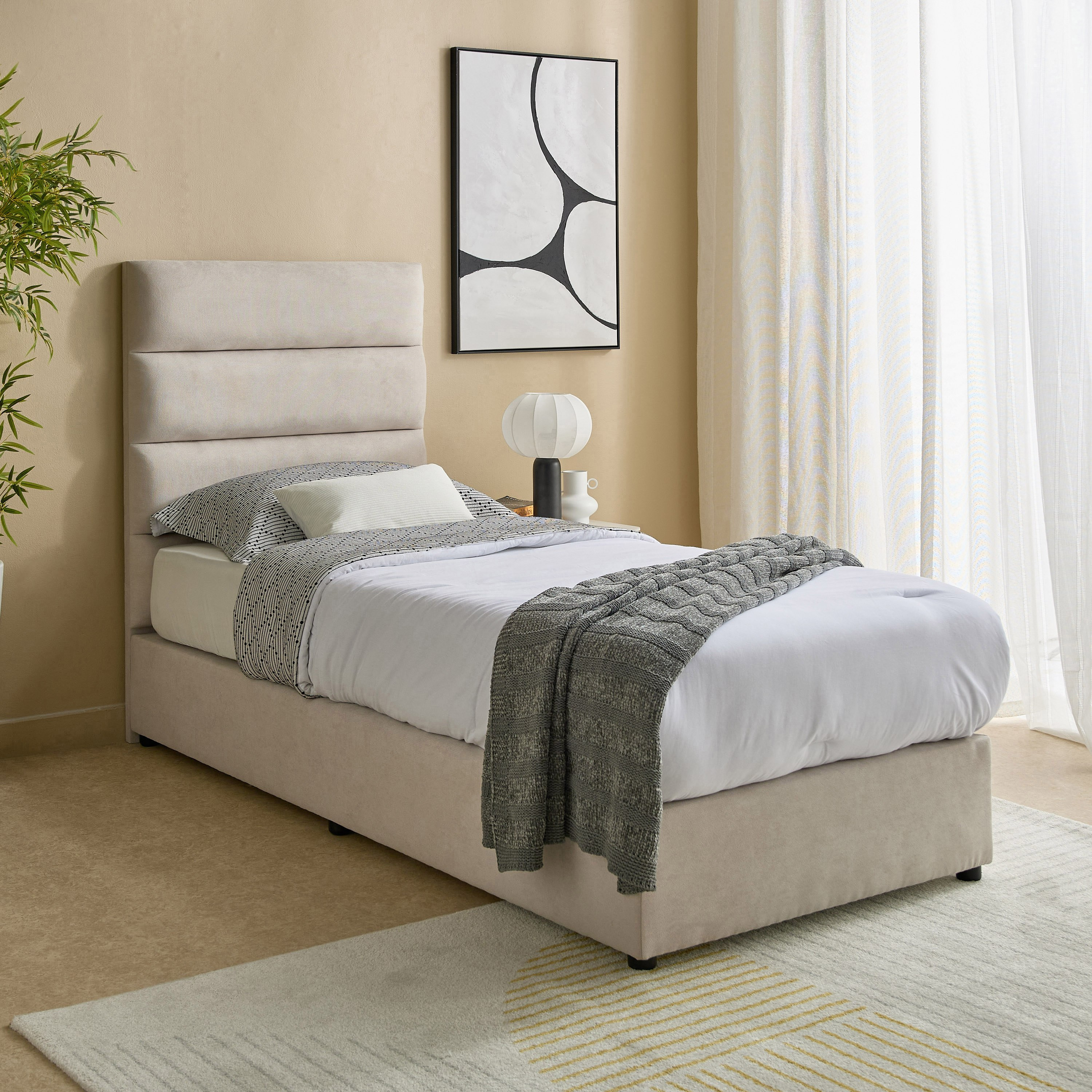 Curvy Linear Upholstered Single Bed - 90x200 cm-hbxkidsandyouth-bedsandbedsets-beds-single-image-7